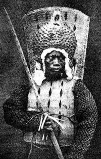 Foto seorang prajurit Nauru selama Perang Saudara Nauru sekitar tahun 1880