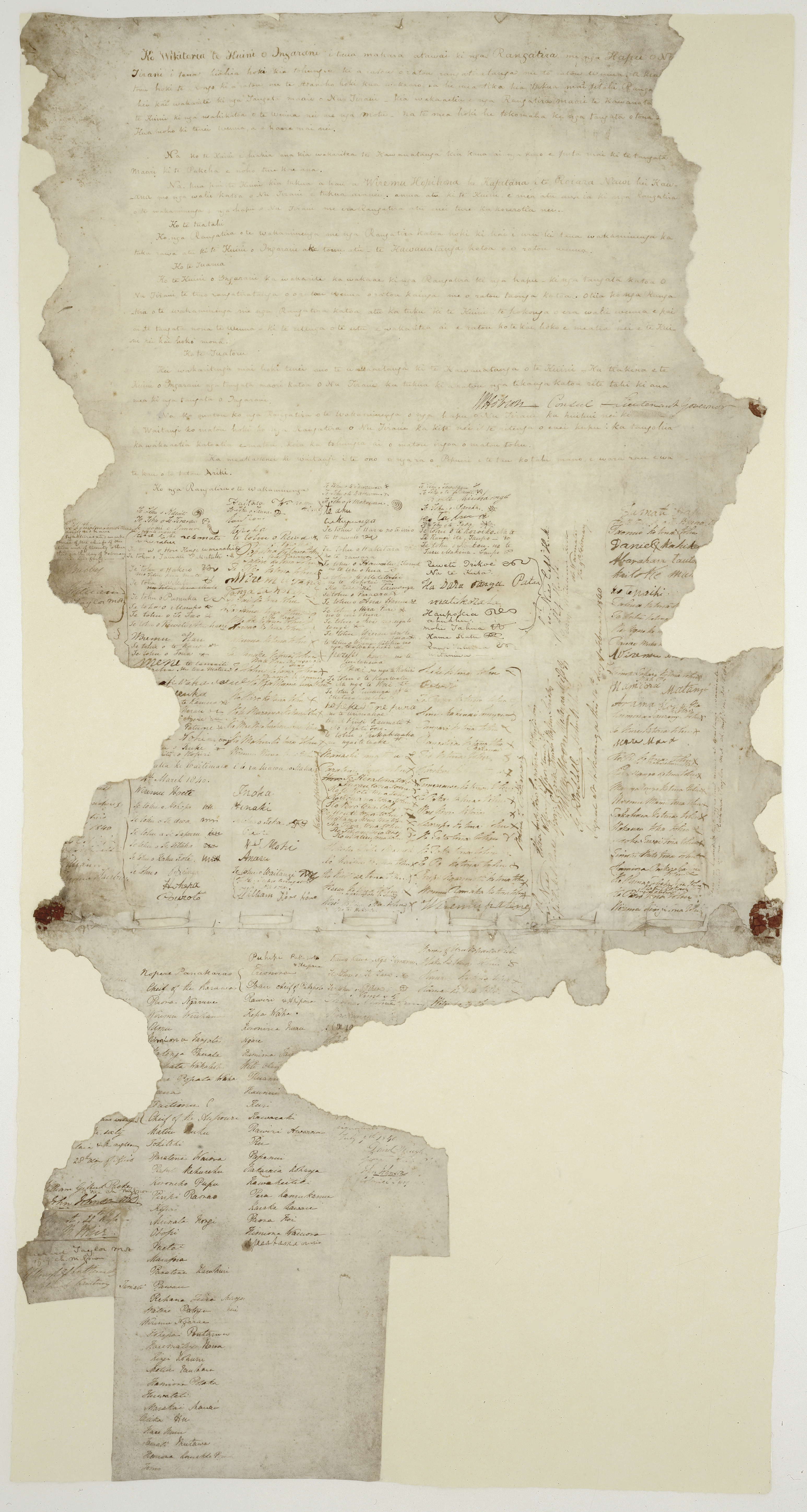 Helaian Waitangi daripada Perjanjian Waitangi.
