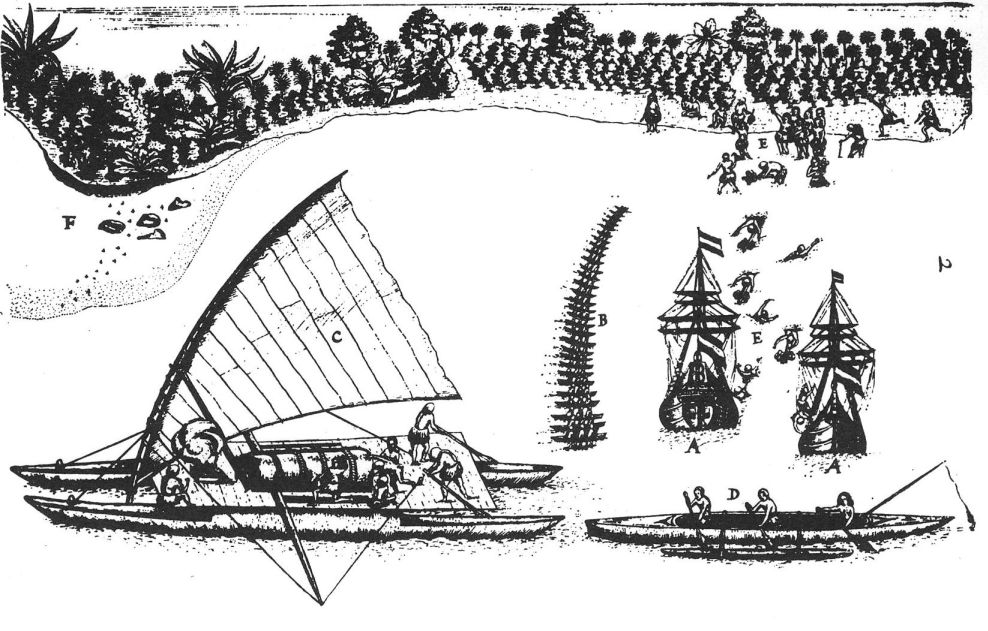 Kedatangan Abel Tasman di Tongatapu pada tahun 1643; lukisan oleh Isaack Gilsemans.