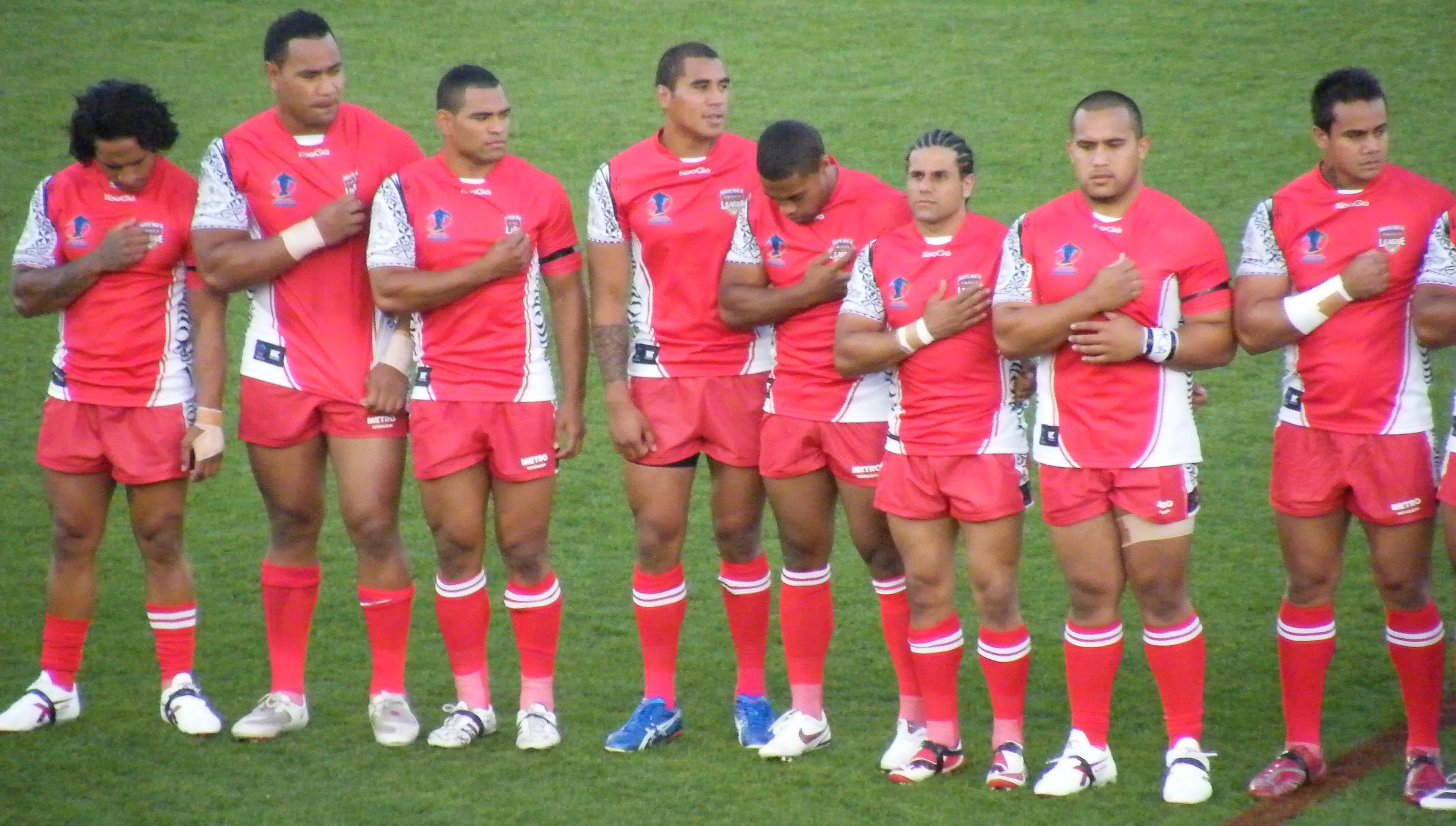 The Tongan national rugby league team during the 2008 Rugby League World Cup.