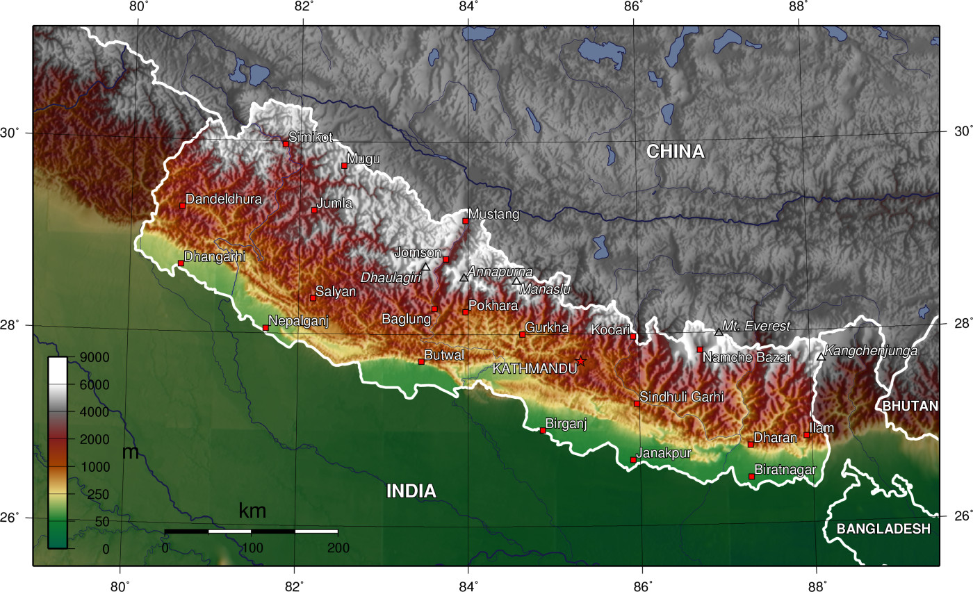 Peta topografi Nepal