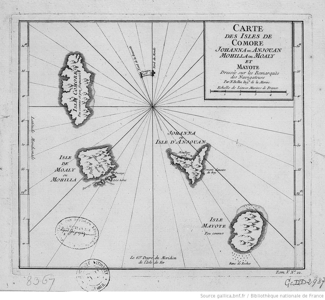 Peta Prancis tentang Kepulauan Komoro, 1747.