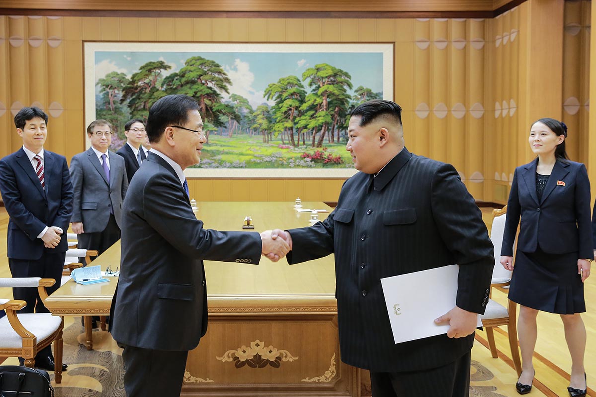 Kim Jong-un dan saudara perempuannya Kim Yo-jong (kanan) pada Maret 2018