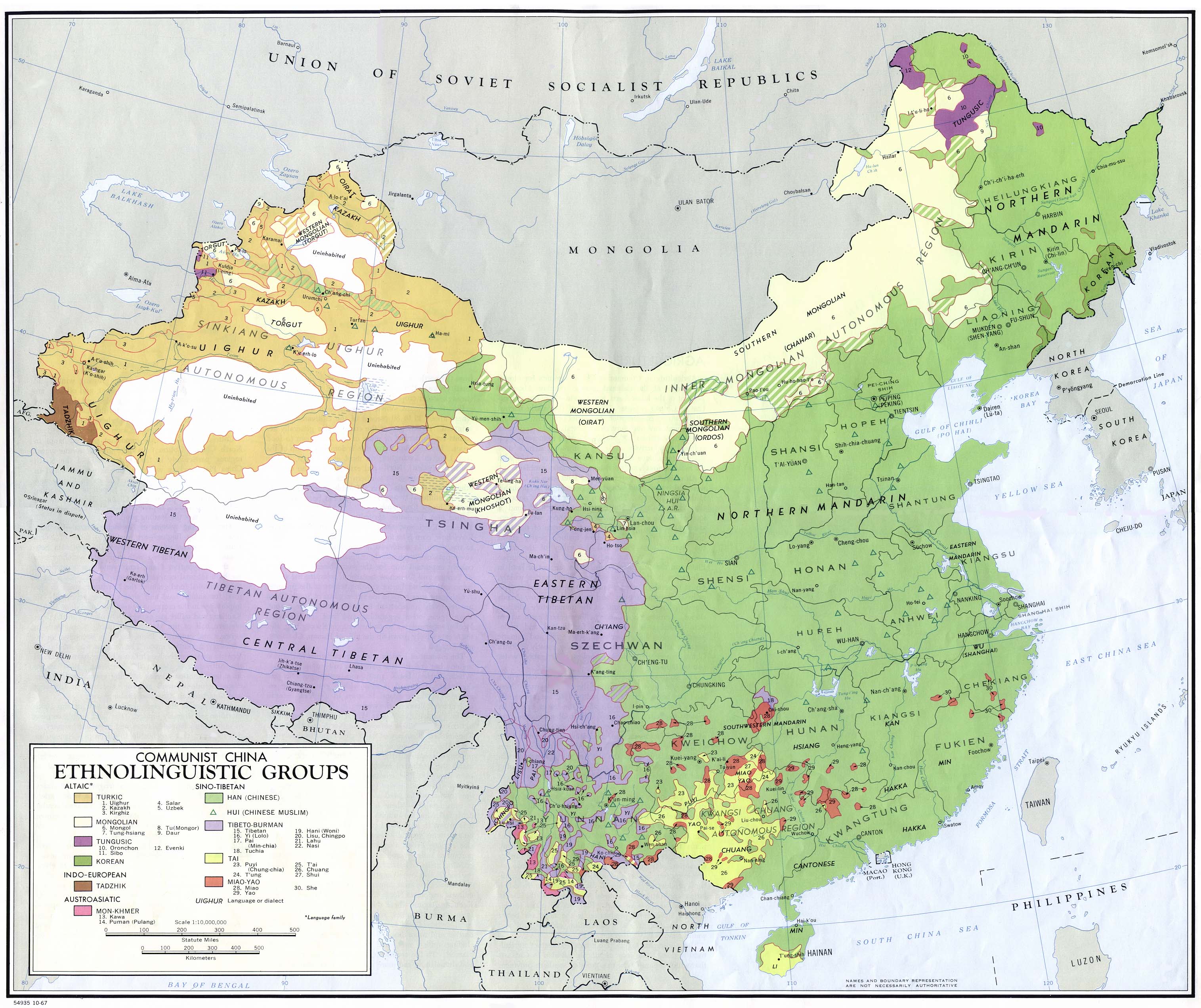 Bản đồ dân tộc-ngôn ngữ của Trung Quốc năm 1967