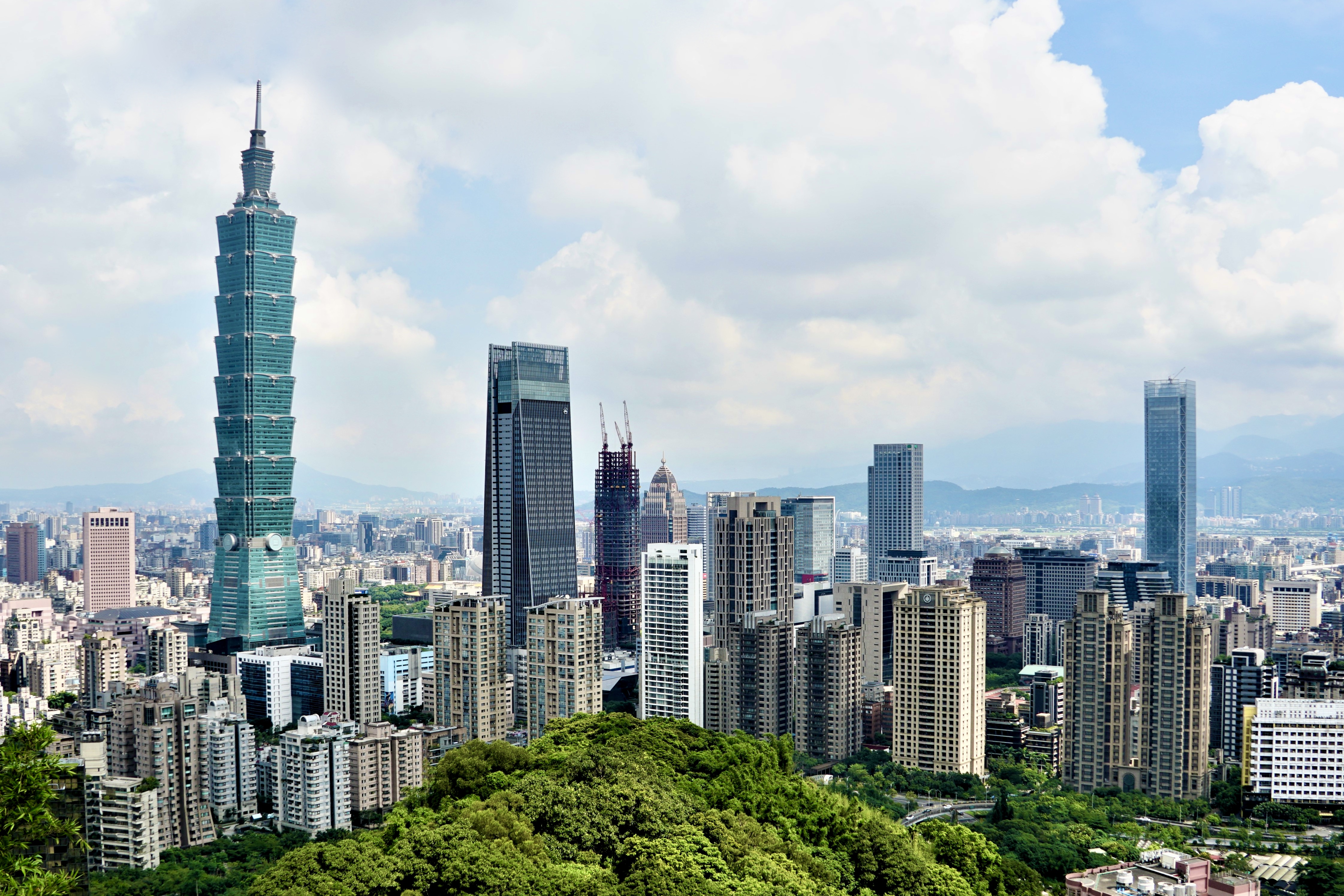 Skyline of Taipei City, the capital.