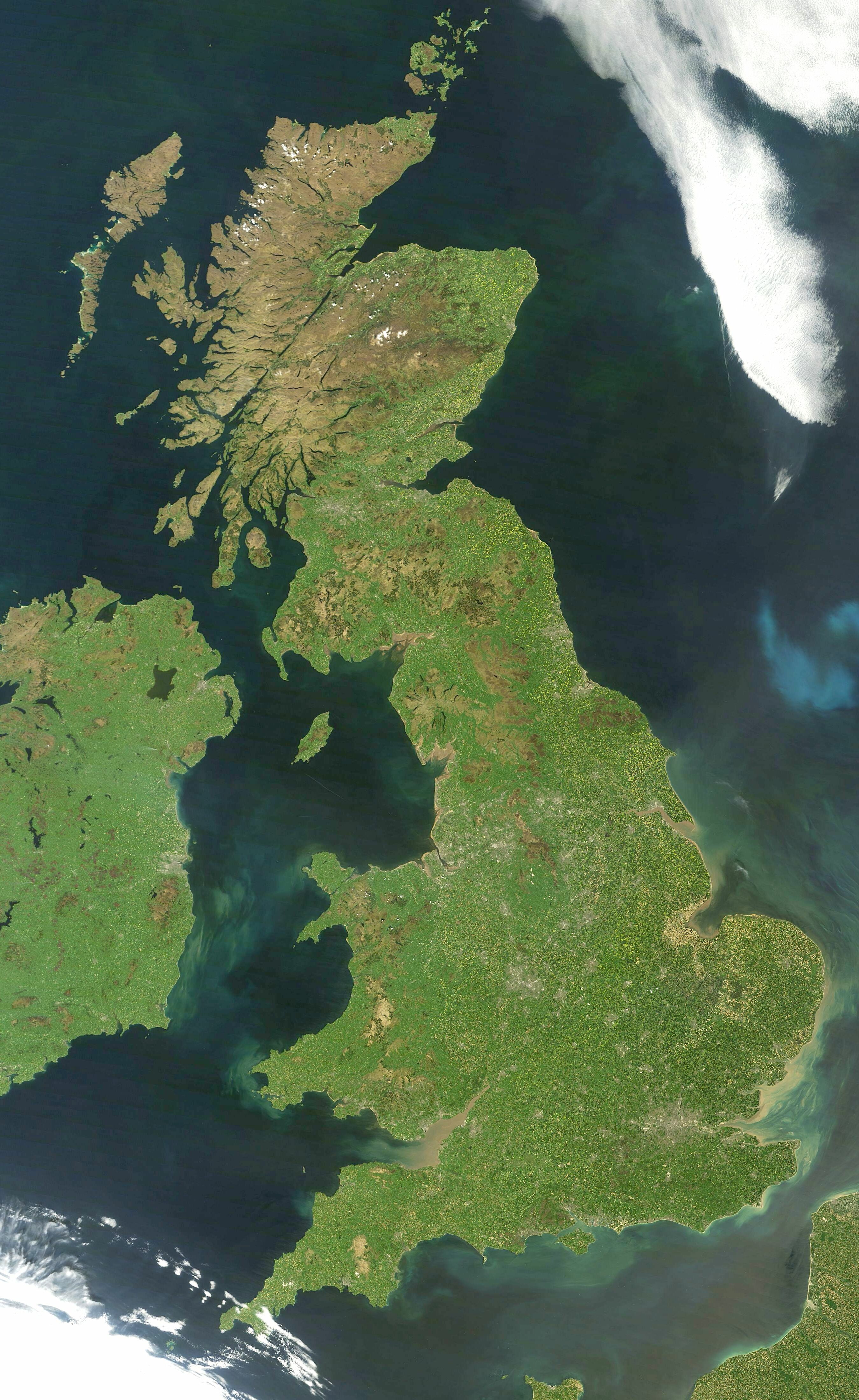 Citra satelit Britania Raya (tidak termasuk Shetland)
