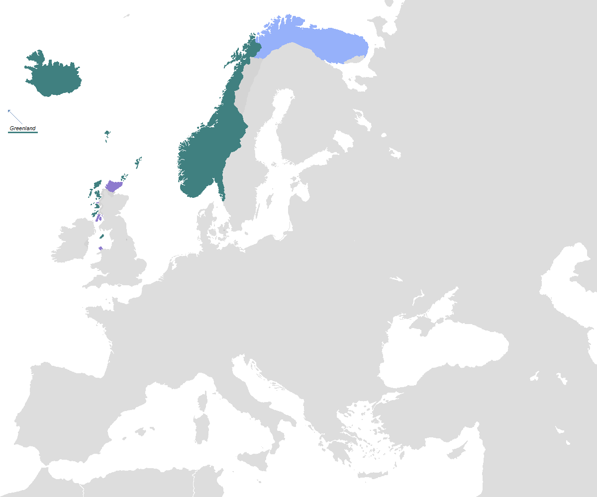 Kerajaan Norway pada tahap terbesarnya semasa abad ke-13, termasuk Sempadan Terbuka dengan Republik Novgorod