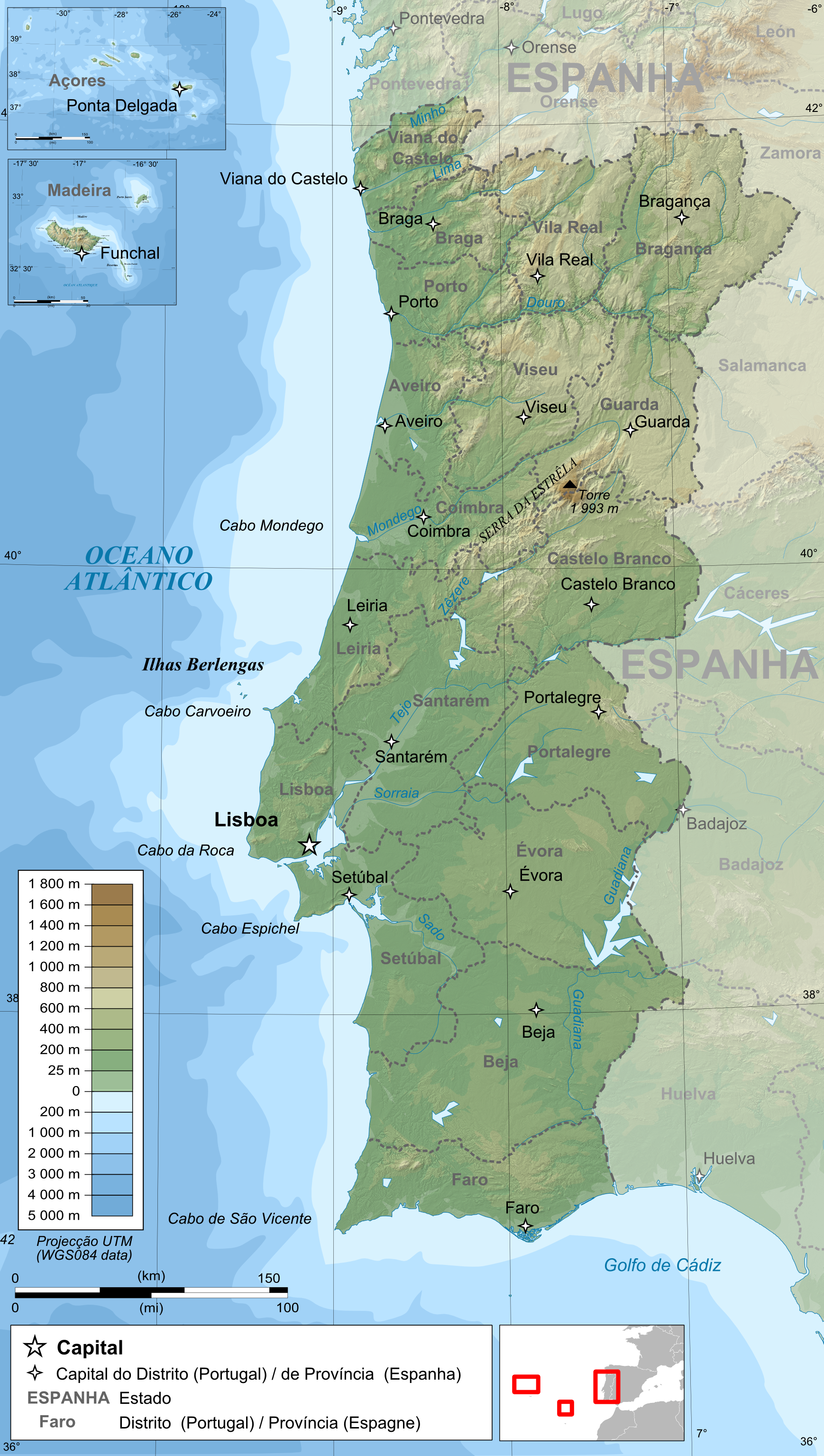 Topografi dan administrasi Portugal