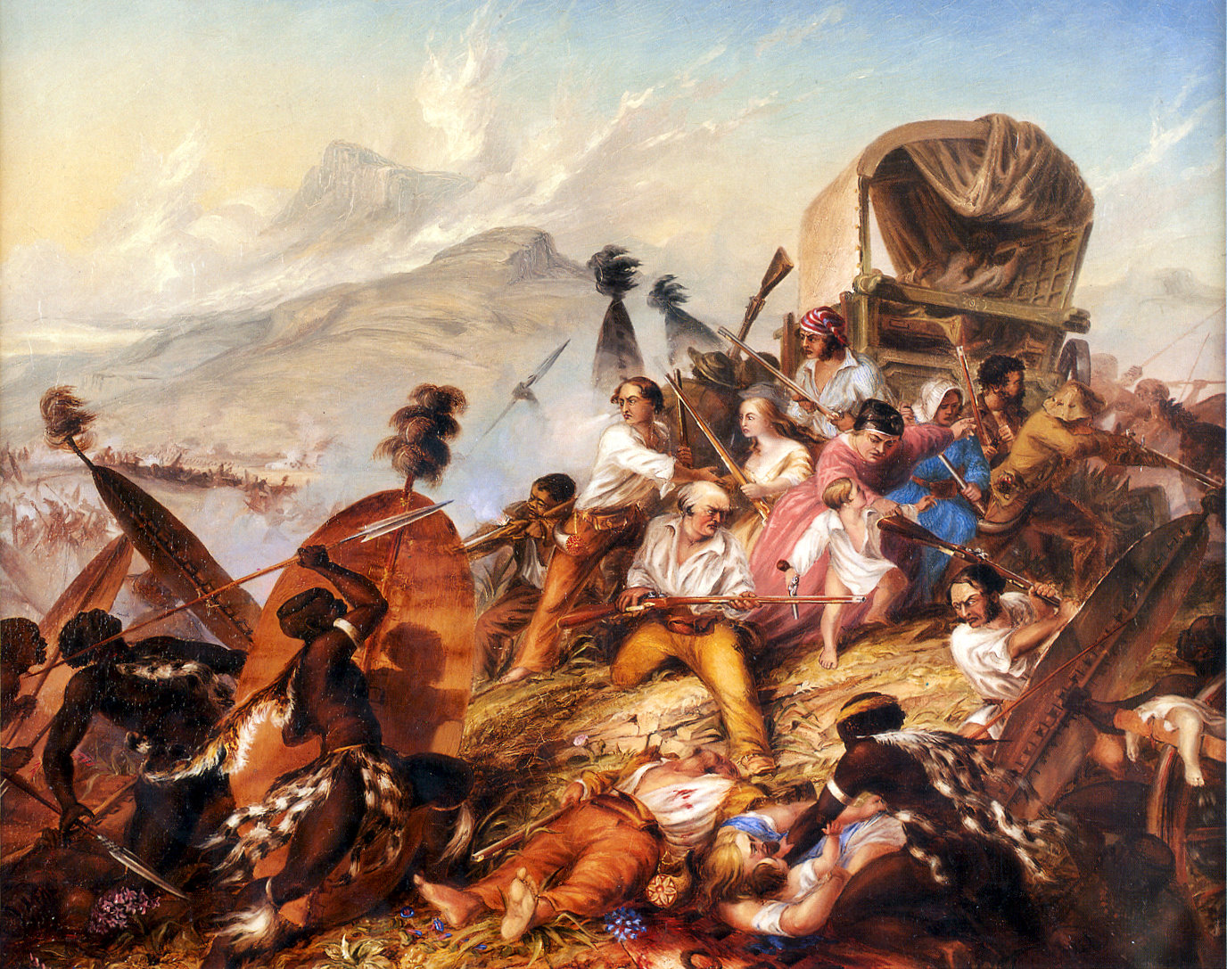 Gambaran serangan Zulu ke atas kem Boer pada Februari 1838