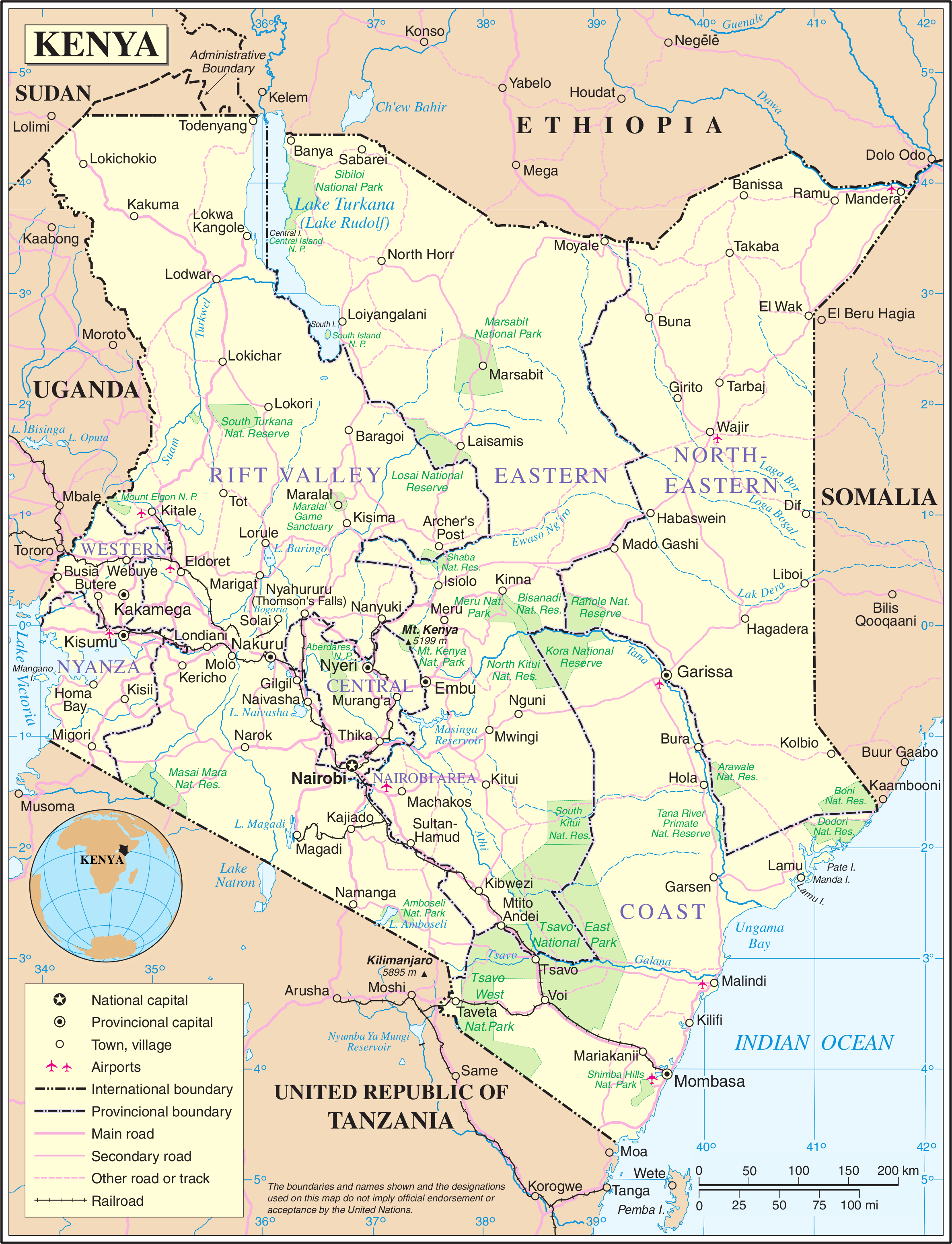 Bản đồ Kenya. Nhãn