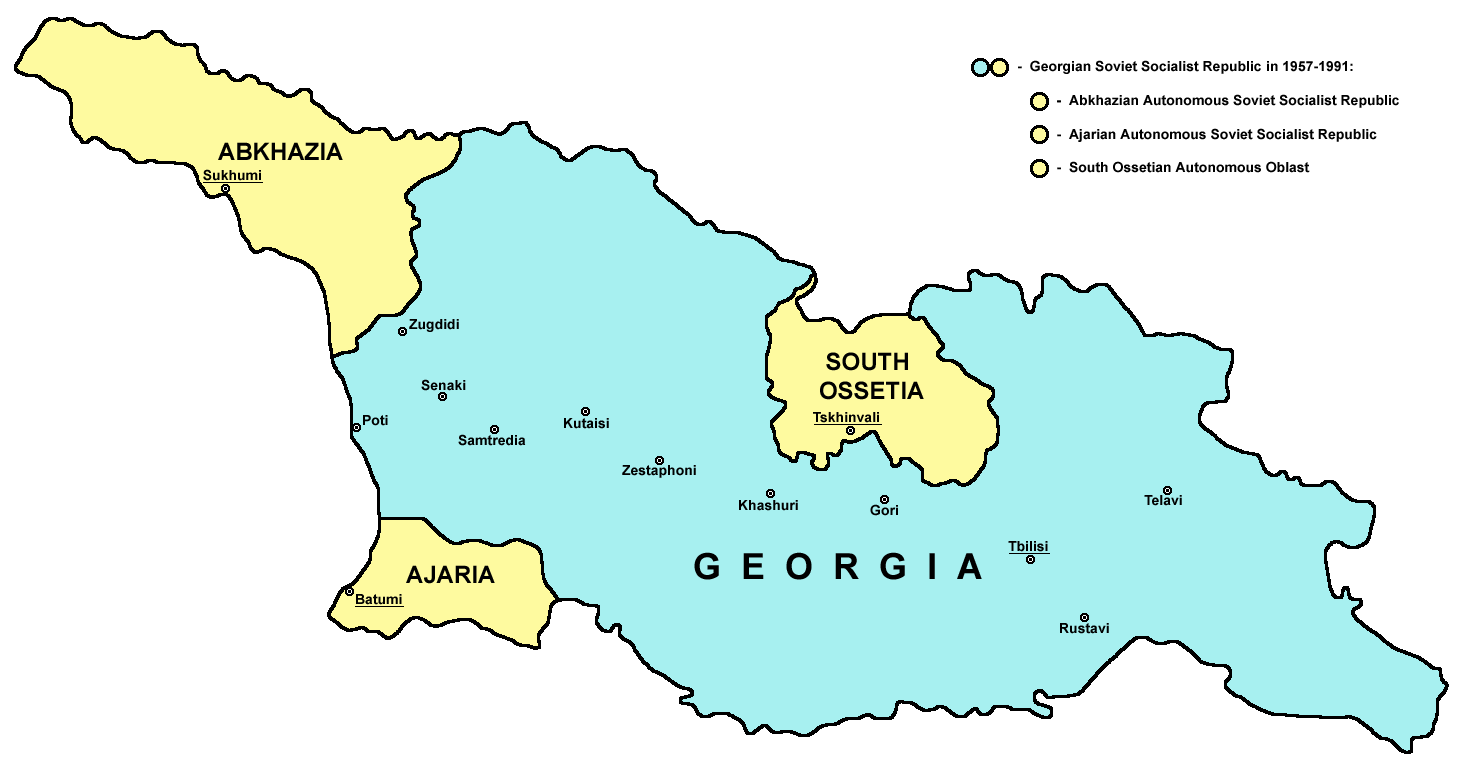 Peta Republik Sosialis Soviet Georgia pada tahun 1957-1991.