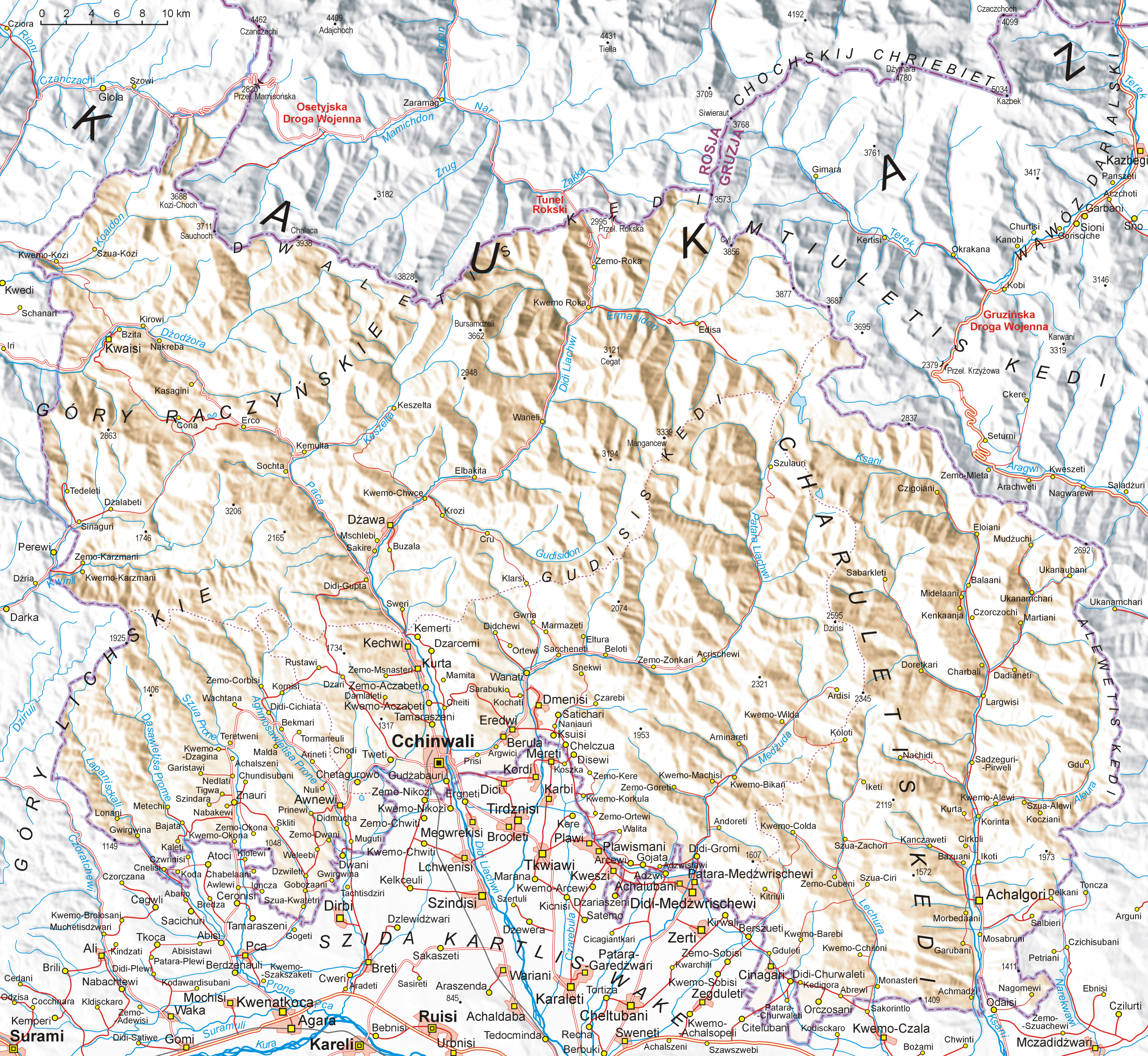 Peta topografi Ossetia Selatan (transkripsi Polandia)