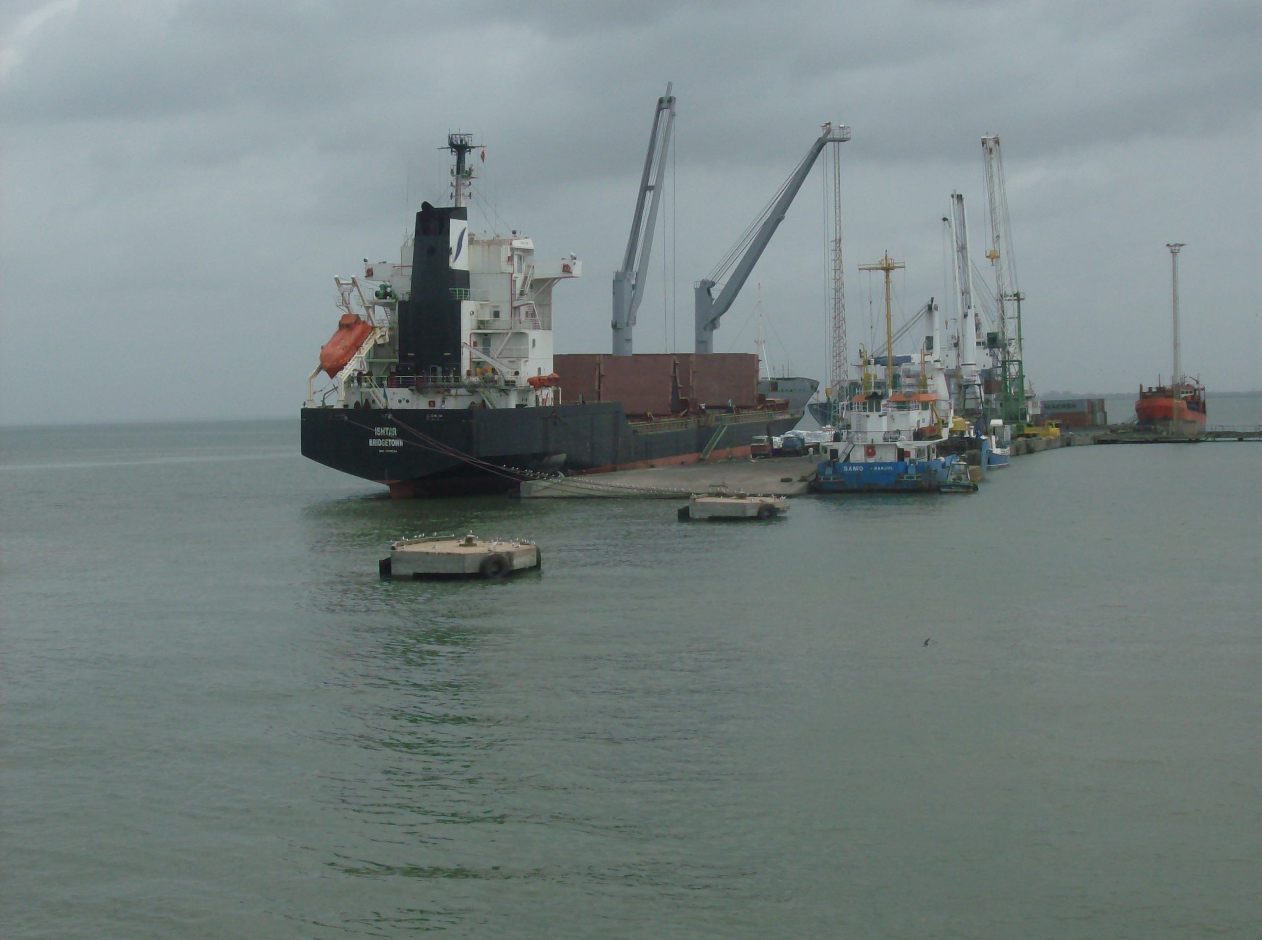 The ferry terminal at Banjul and the Port of Banjul.