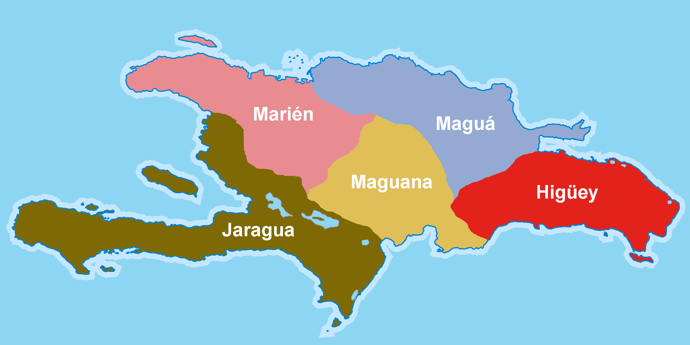 Năm lãnh địa tù trưởng (cacicazgo) trên đảo Hispaniola.