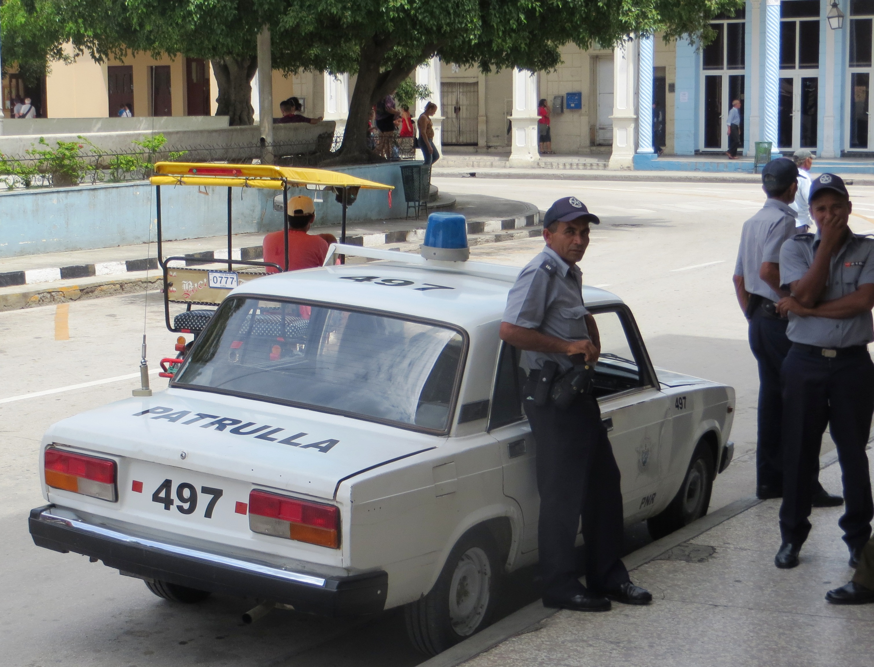A Lada Riva police car of the Policía Nacional Revolucionaria (PNR) in Holguín.
