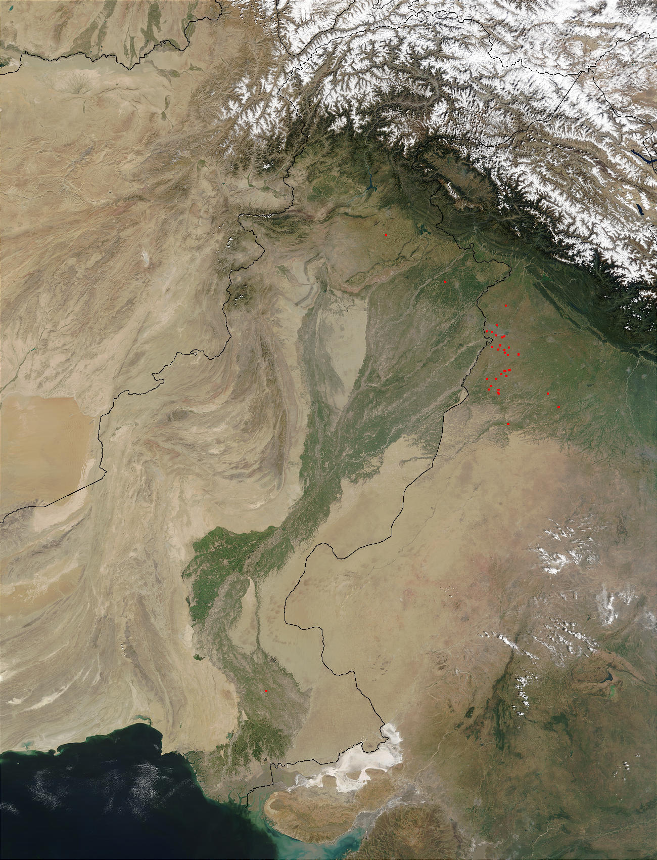 Imej satelit yang menunjukkan topografi Pakistan.
