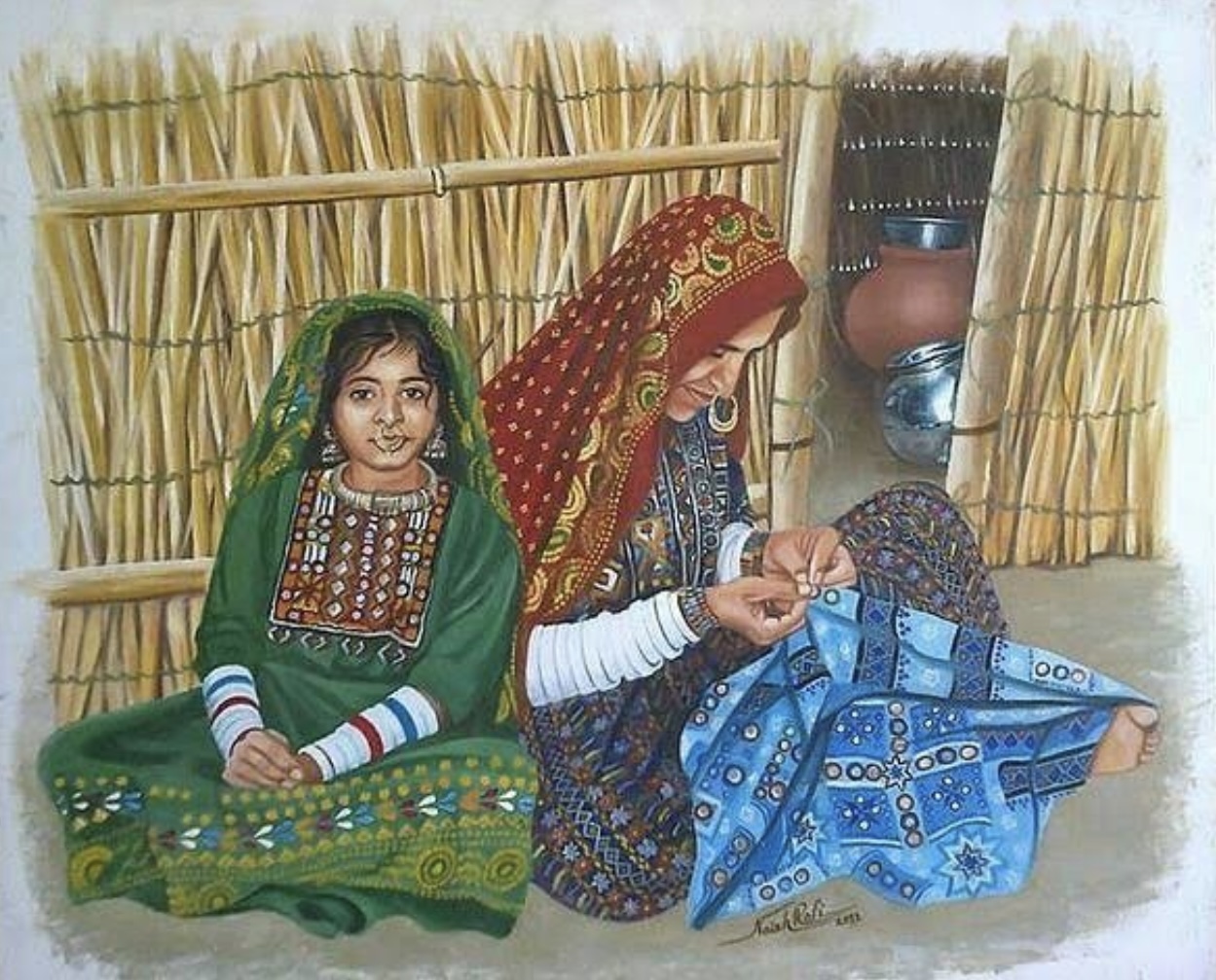 Gambaran pakaian tradisional wanita dari Sindh