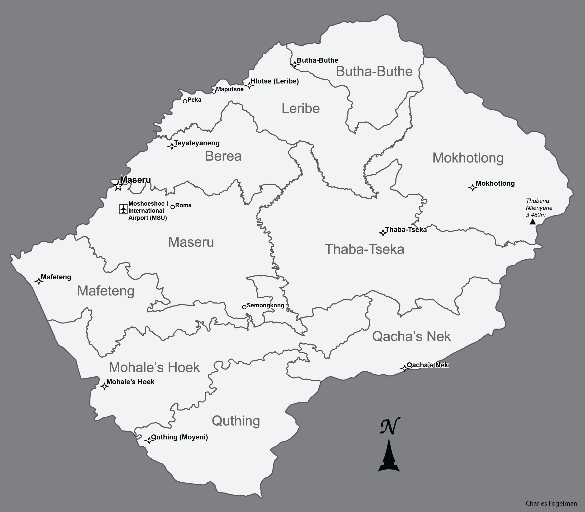 Distrik-distrik dan kota-kota utama di Lesotho.