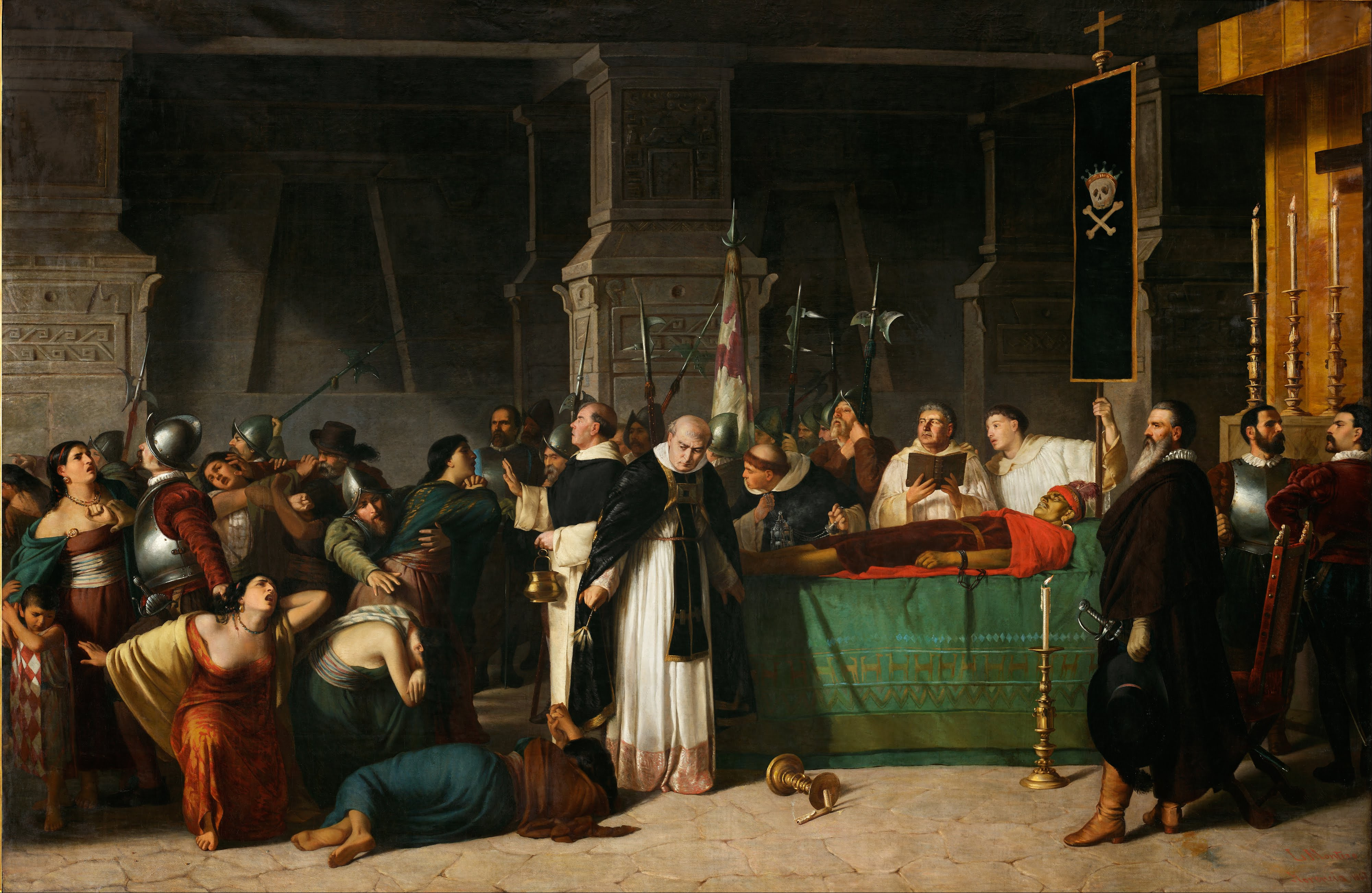 Pemakaman Atahualpa (1867) oleh Luis Montero. Atahualpa adalah Sapa Inka terakhir, dieksekusi oleh Spanyol pada 29 Agustus 1533.