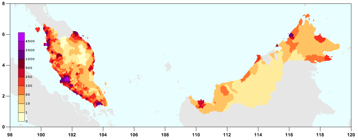 Kepadatan penduduk (orang per km2) pada tahun 2010