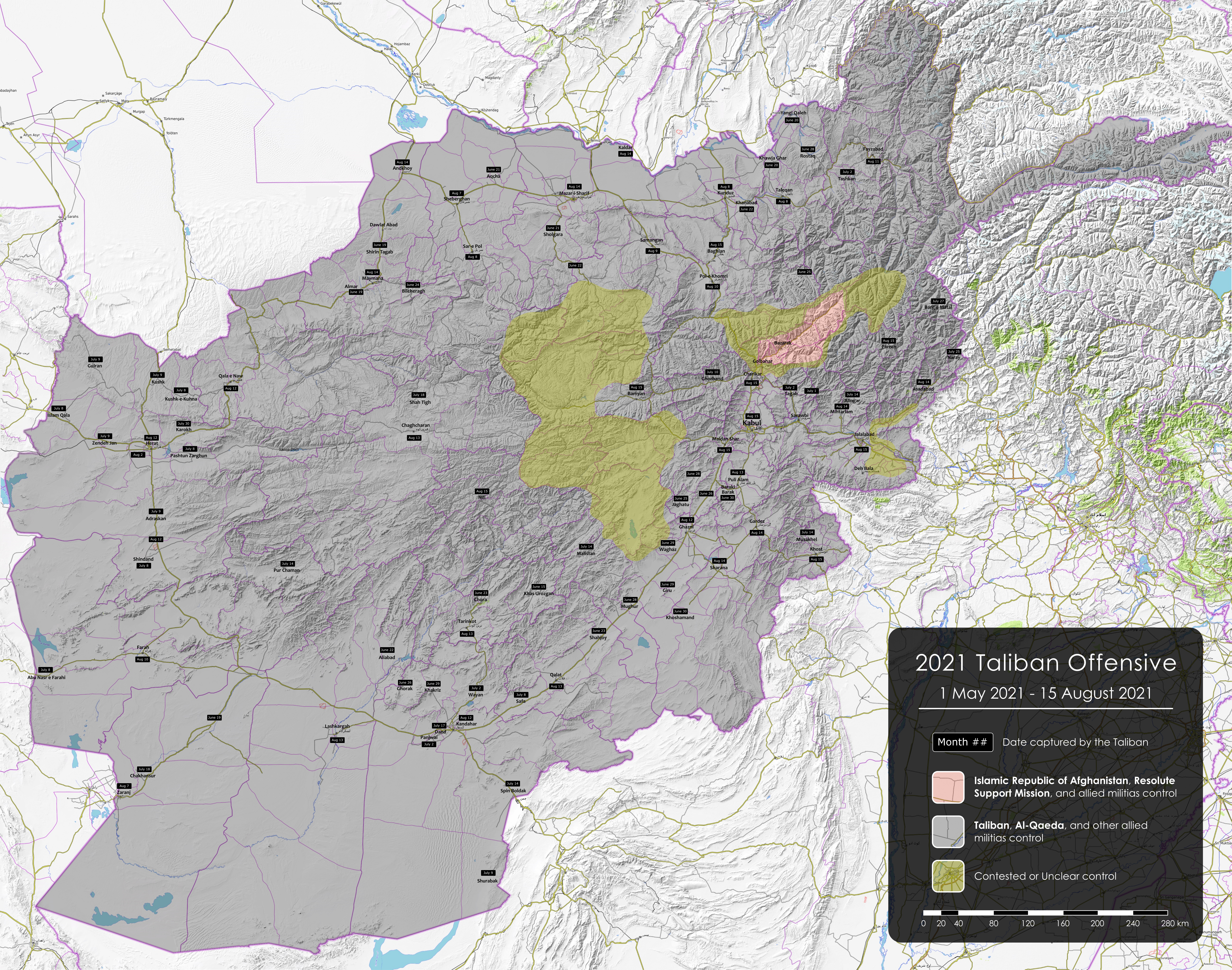 Peta Afghanistan menunjukkan serangan Taliban 2021