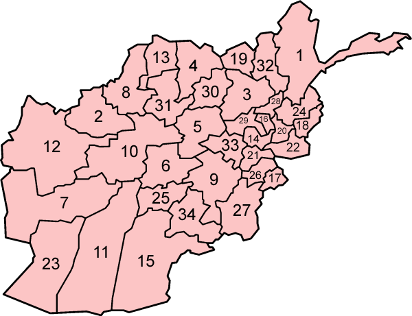 Afghanistan dibahagikan kepada 34 wilayah, yang seterusnya dibahagikan kepada beberapa daerah.