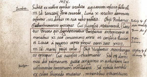 Nama Lithuania dalam tulisan (Litua, pada baris ke-7), 1009
