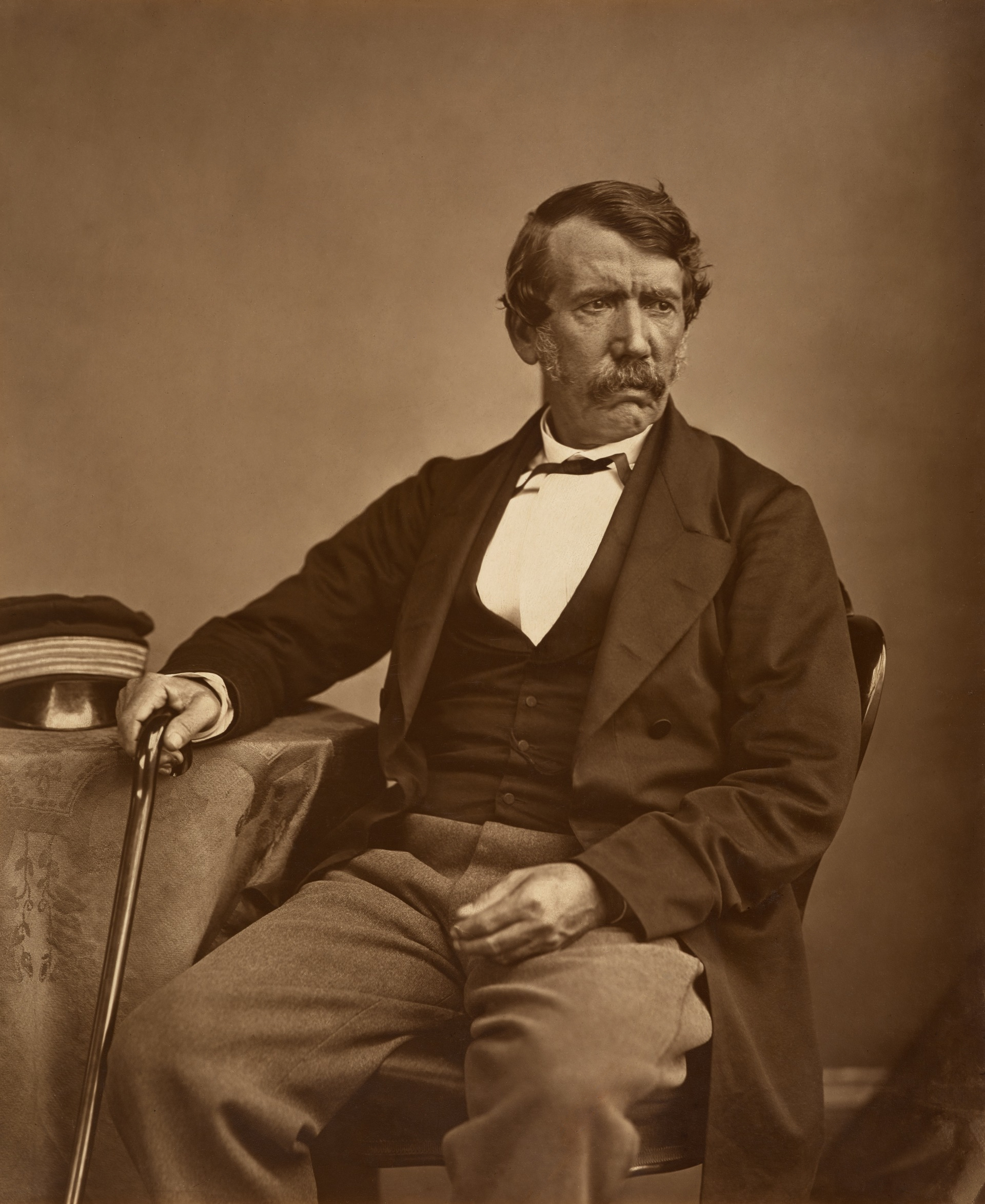 An 1864 photograph of the Scottish explorer and missionary David Livingstone, whose expeditions significantly increased European awareness of Central Africa.