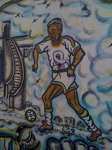 Painting of footballer El Hadji Diouf in Dakar. Football is immensely popular in Senegal.