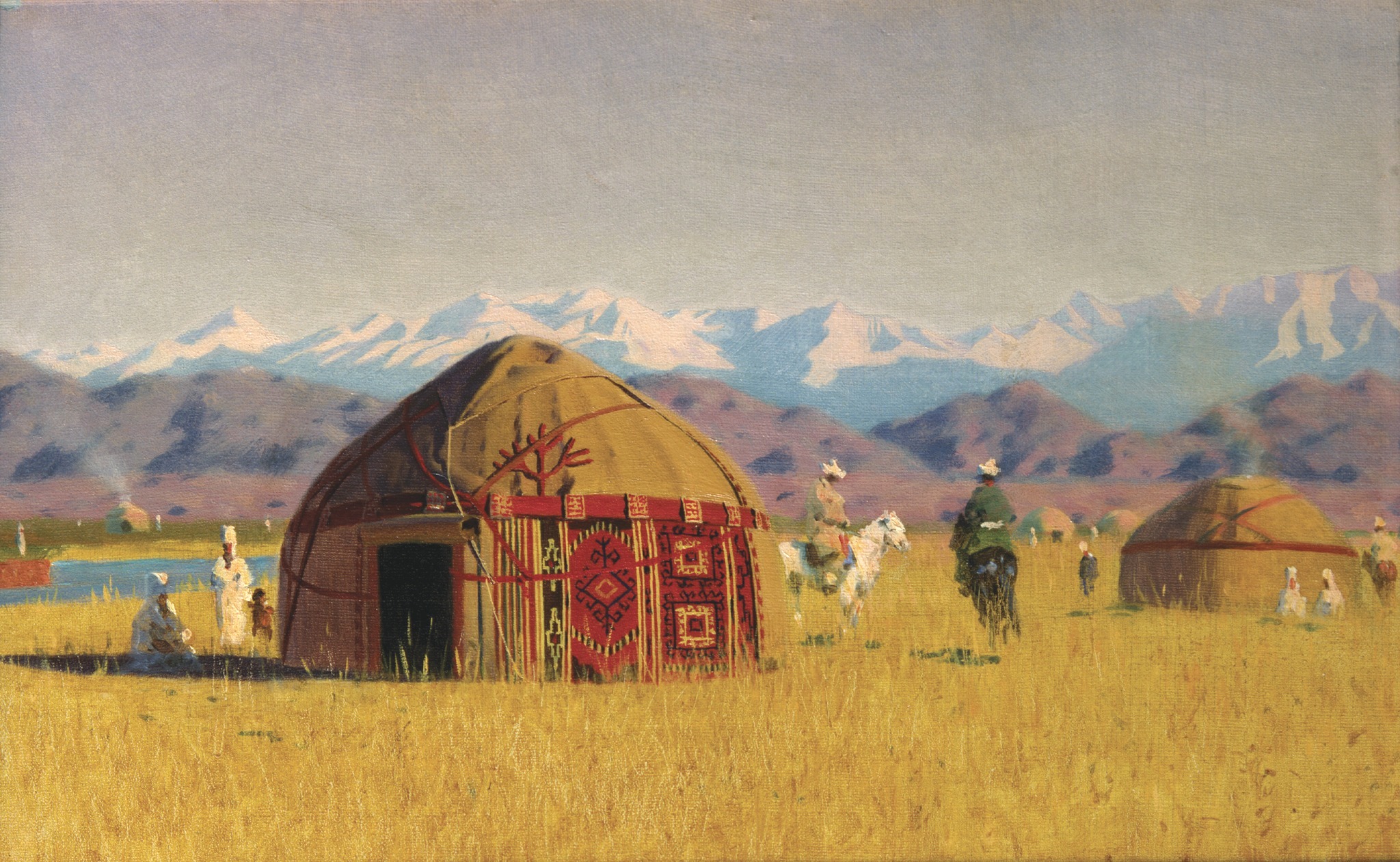 Yurt (rumah tradisional) Kirgiz di tepi Sungai Chu, sekitar tahun 1869-1870, oleh Vasily Vereshchagin.