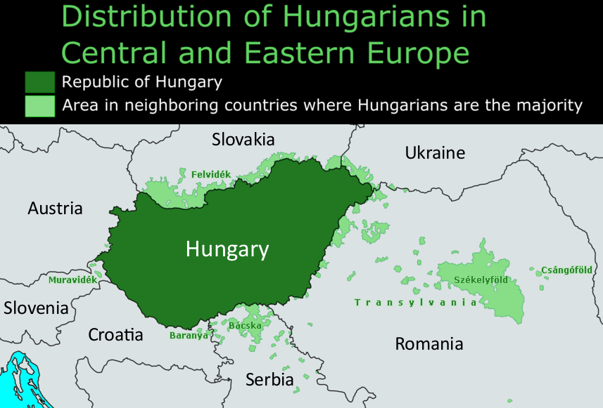 Wilayah Eropa Tengah dan Timur yang dihuni oleh penutur bahasa Hungaria saat ini