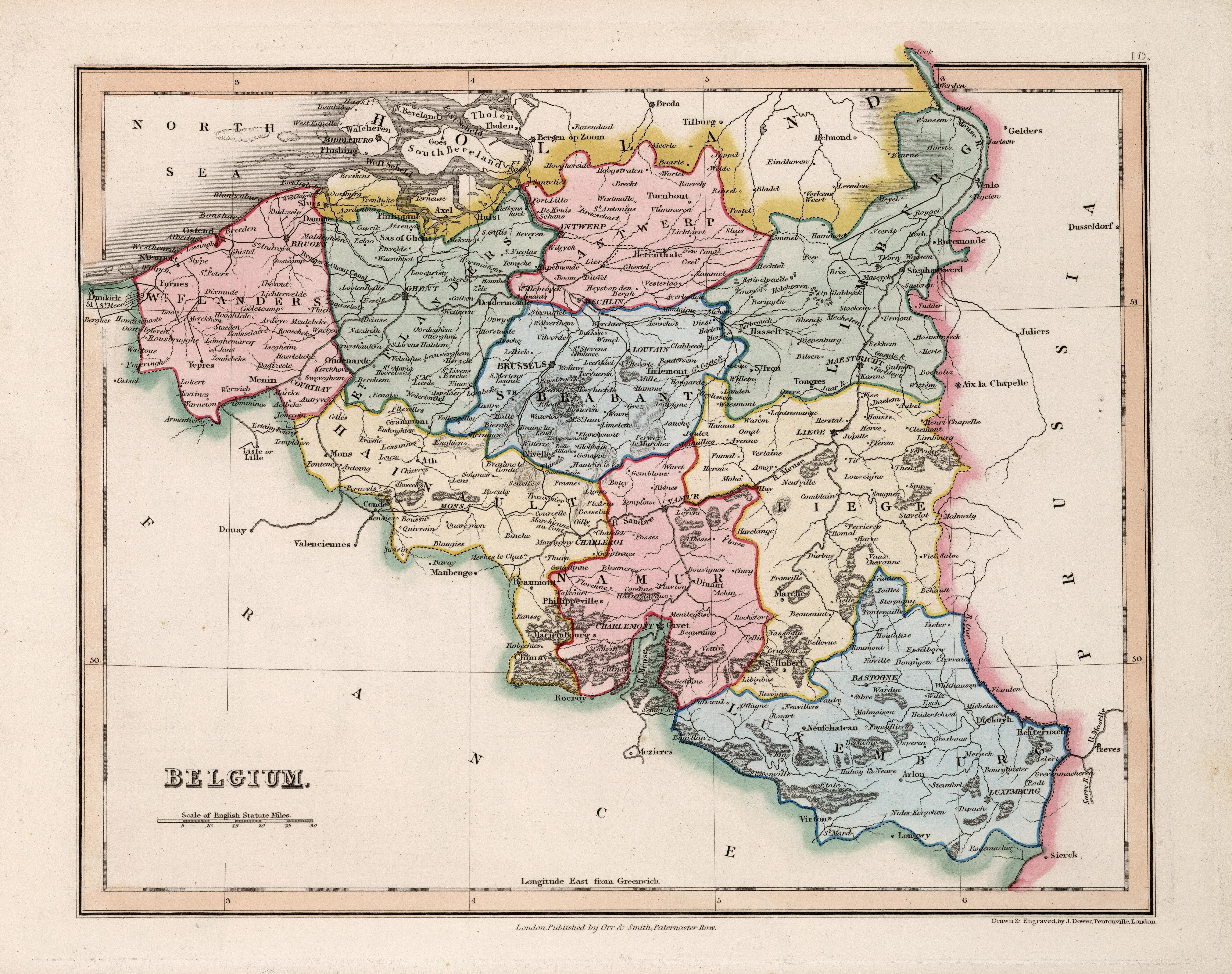 Peta Belgia, 1832, sebelum penetapan perbatasan akhir pada tahun 1839.
