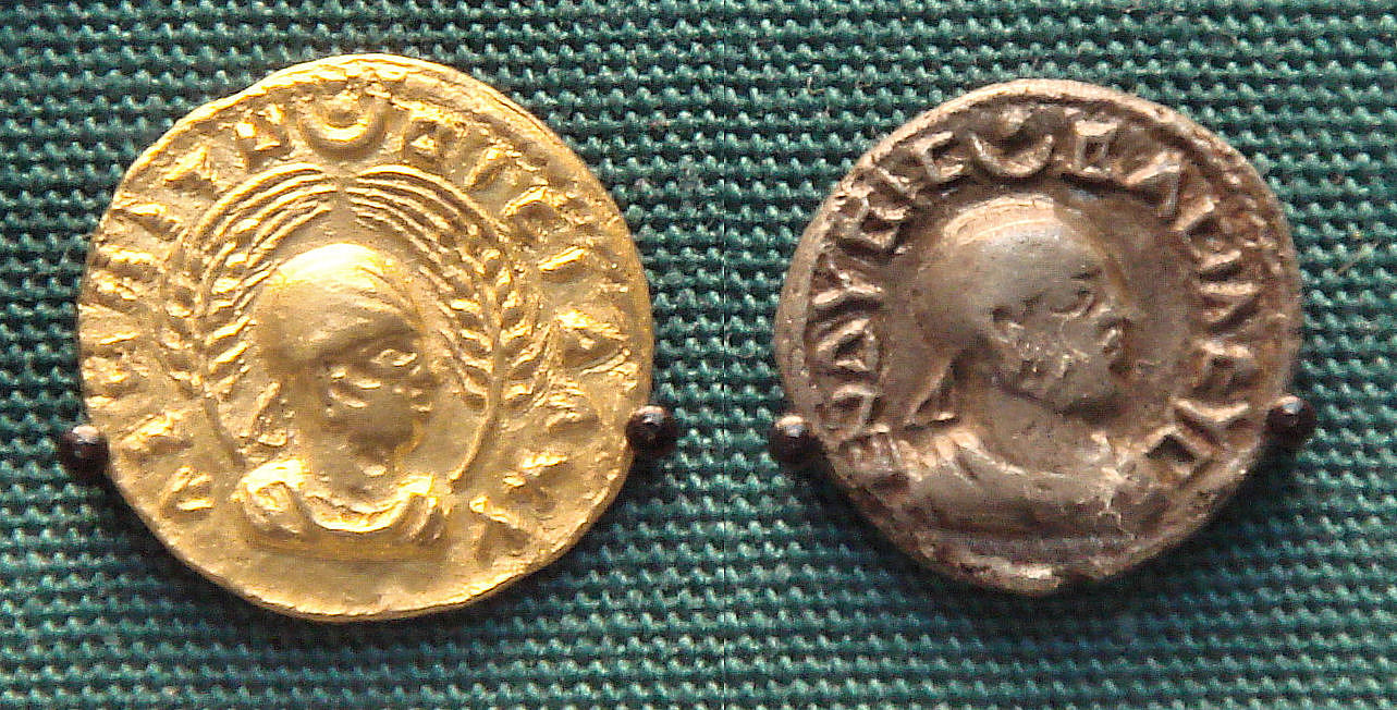 Mata wang Aksumite raja Aksumite Endubis, 227-35, di Muzium British. Inskripsi dalam Yunani Kuno berbunyi
