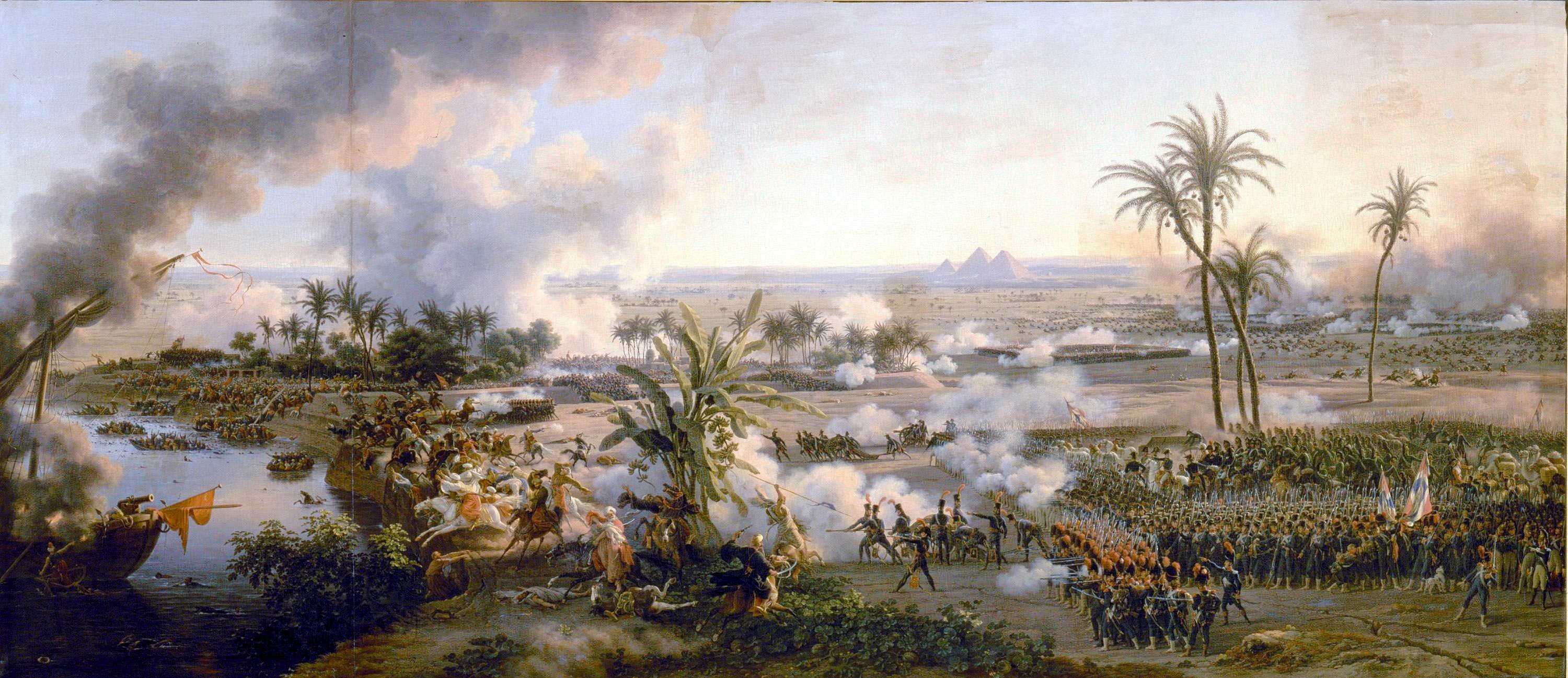 Napoleon mengalahkan tentera Mamluk dalam Pertempuran Piramid, 21 Julai 1798, dilukis oleh Louis-François, Baron Lejeune.