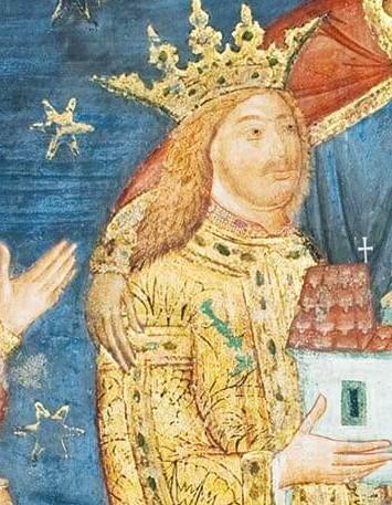 モルダヴィアのヴォイヴォダ、シュテファン大公の同時代の描写(1488年、ヴォロネツ修道院)。ルーマニア中世史で最も長く(1457年から1504年までの47年間)統治した支配者。