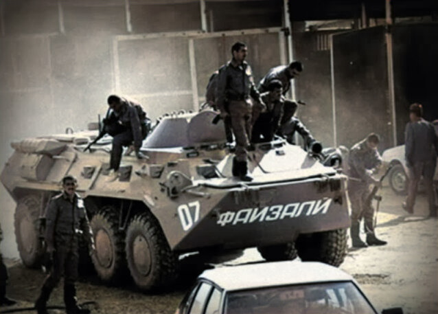 Tentara Spetsnaz selama perang saudara, 1992. Perang ini menyebabkan banyak korban jiwa dan pengungsian.