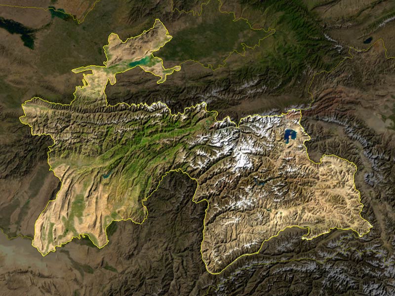Foto satelit Tajikistan menunjukkan dominasi pegunungan.