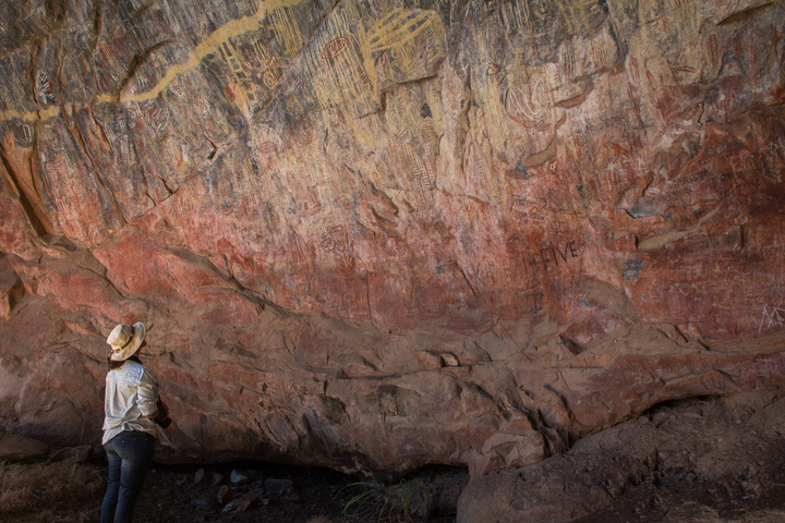 Ancient Rock Art in Nsalu Cave, Kasanka National Park, North-Central Zambia. The art has unfortunately been subject to modern graffiti.