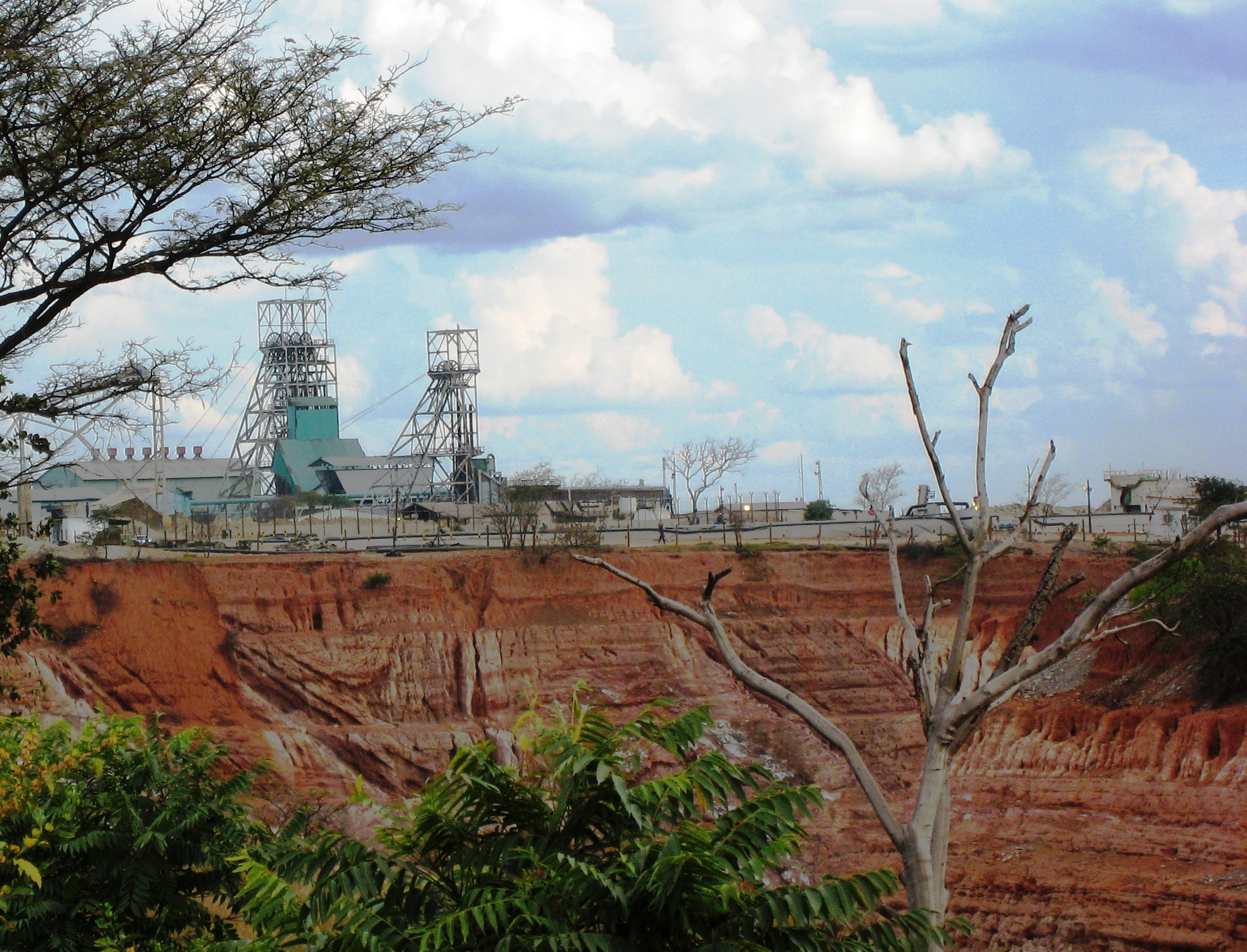 The headgear of the Nkana open-pit copper mine in Kitwe, a major mining operation in Zambia's Copperbelt province.