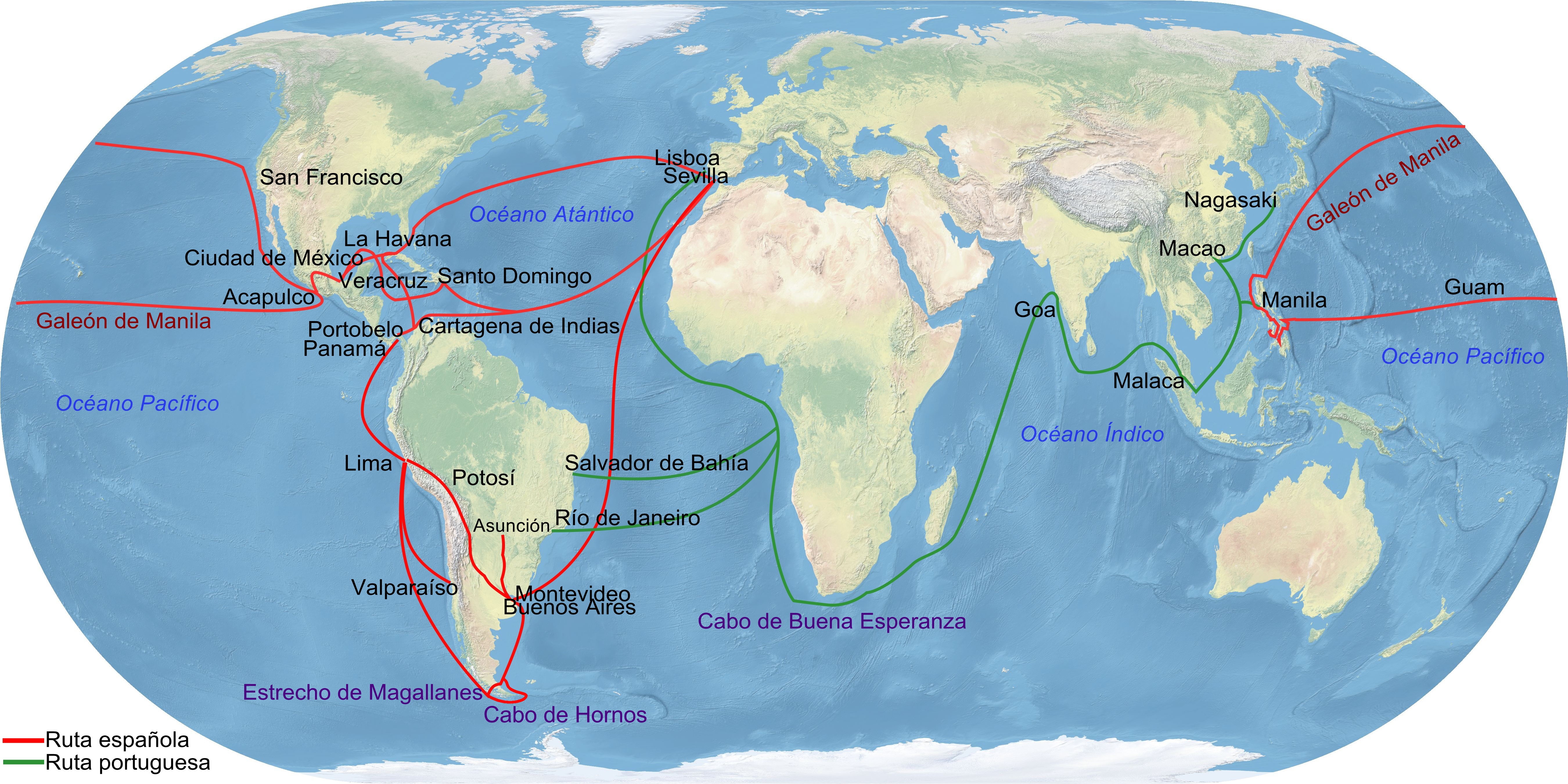 Rute perdagangan utama Kekaisaran Spanyol