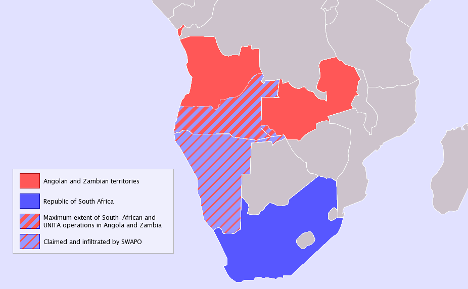 Mức độ hoạt động tối đa của UNITA và Nam Phi tại Angola và Zambia trong Nội chiến Angola.
