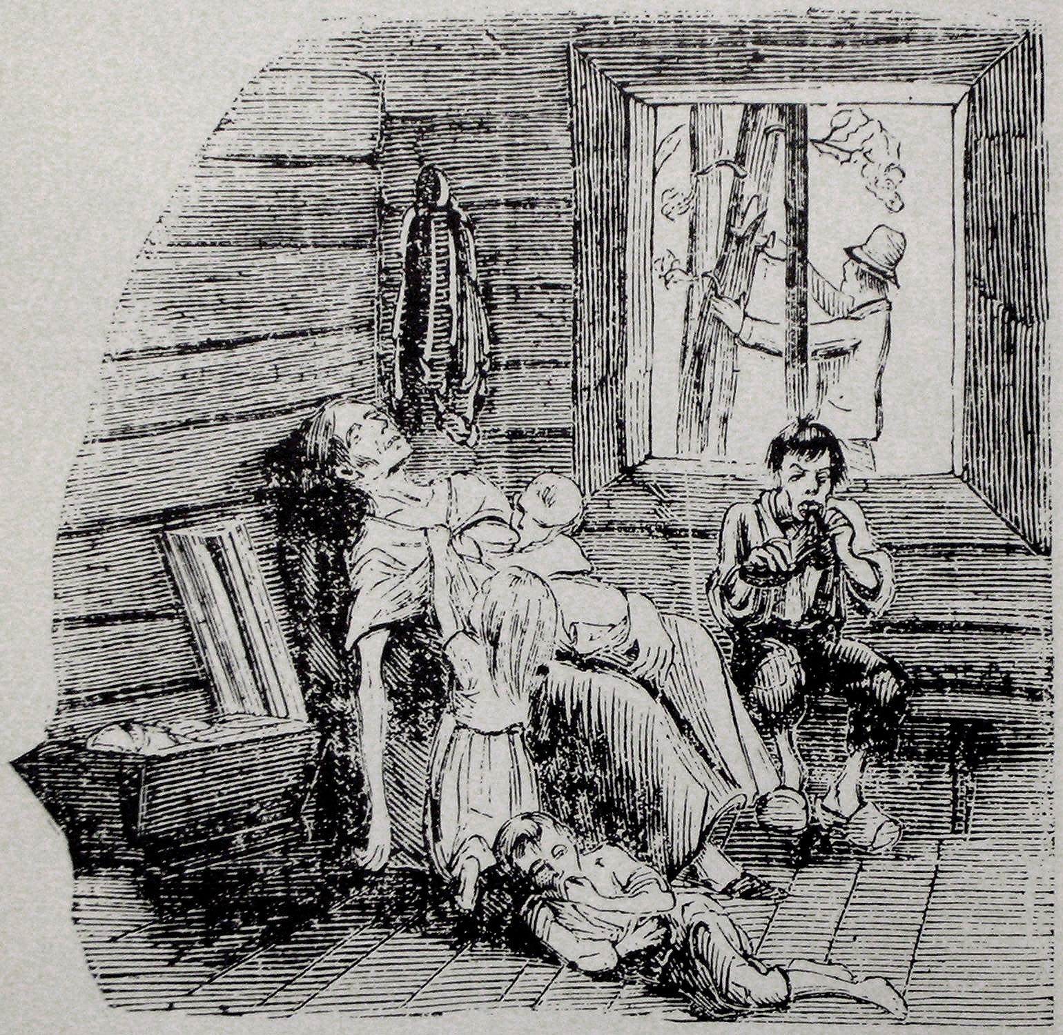 1867年-1869年の飢饉で飢餓に苦しむスウェーデン北部の様子を描いた挿絵