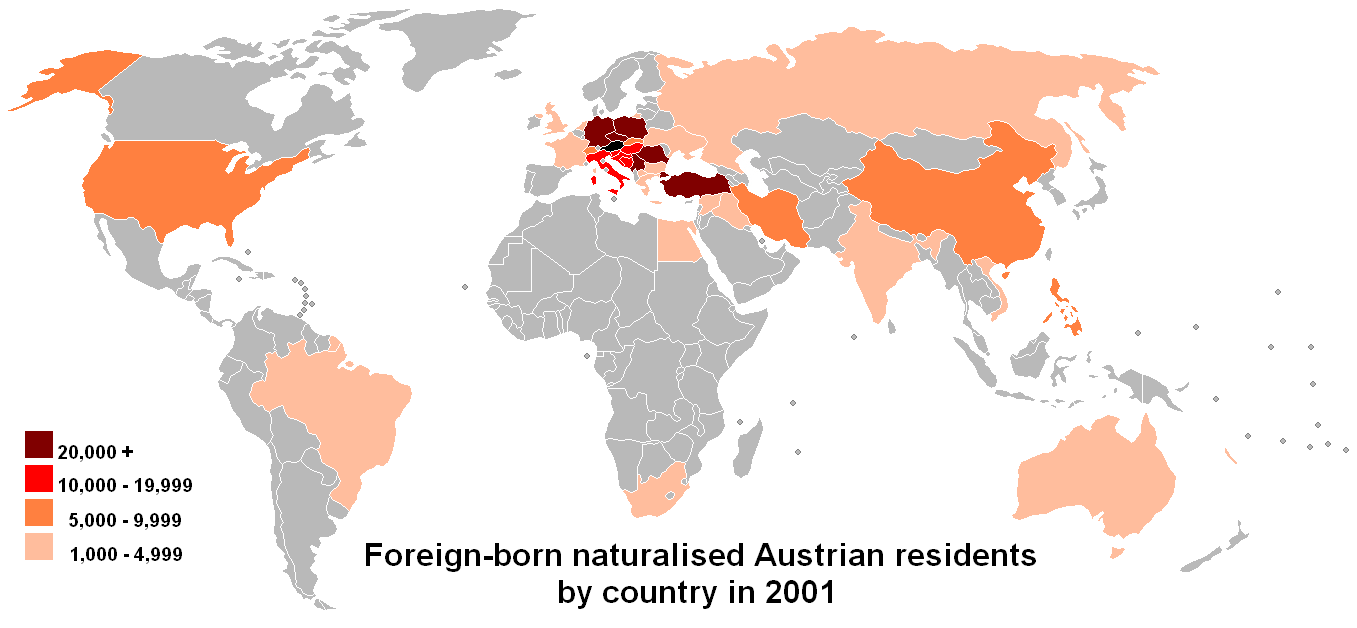 Tempat kelahiran penduduk naturalisasi kelahiran asing di Austria