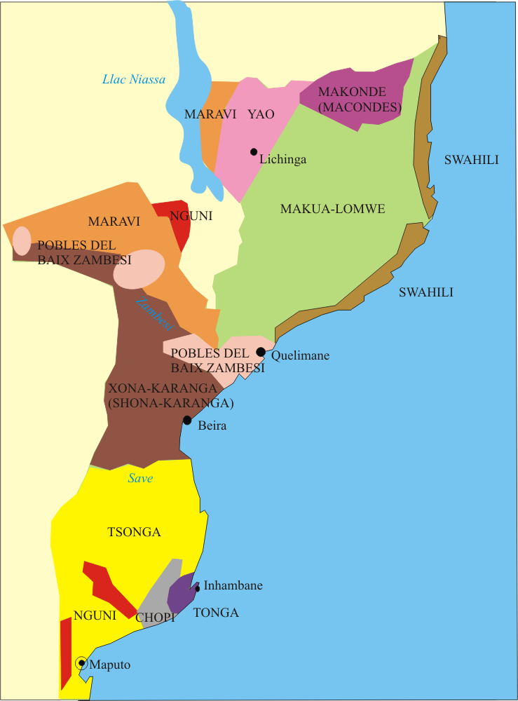 Bản đồ các nhóm dân tộc ở Mozambique.