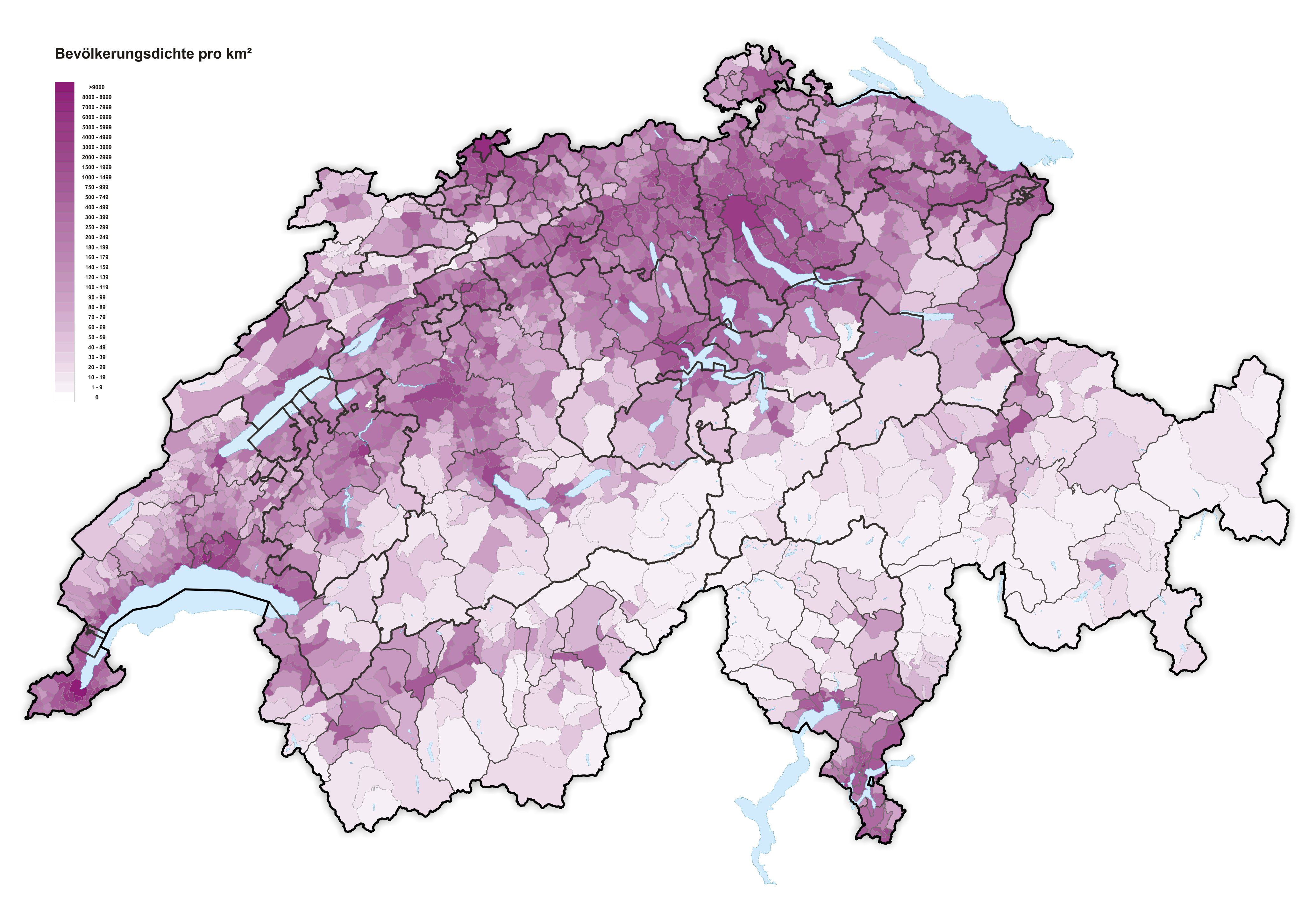 Kepadatan penduduk di Switzerland (2019)
