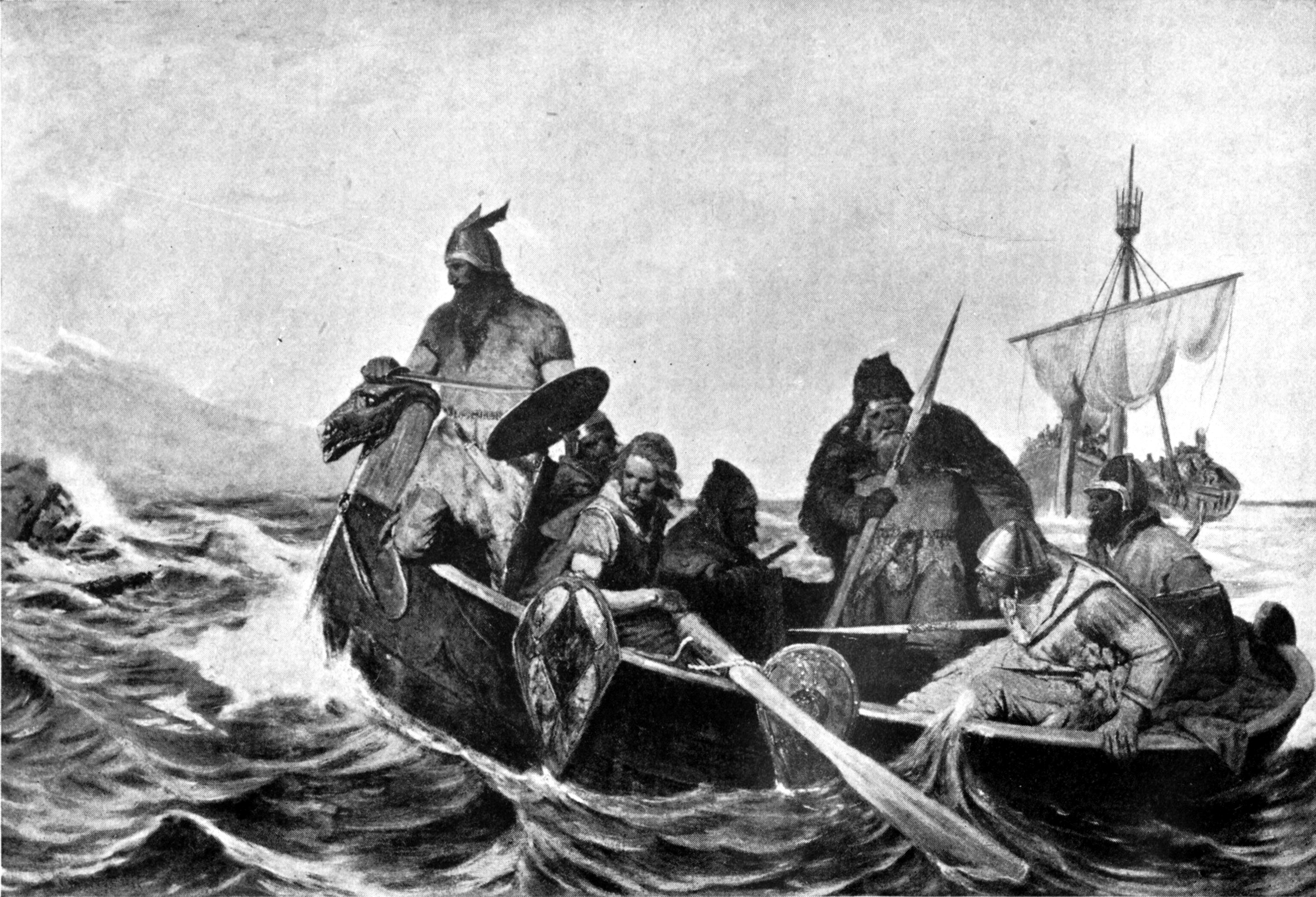 Orang Norse mendarat di Iceland - gambaran abad ke-19 oleh Oscar Wergeland