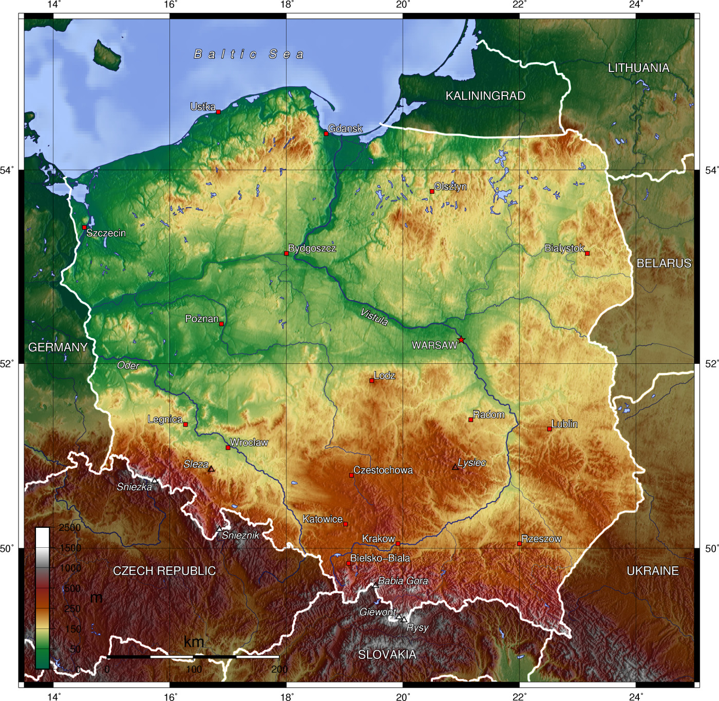 ポーランドの地形図