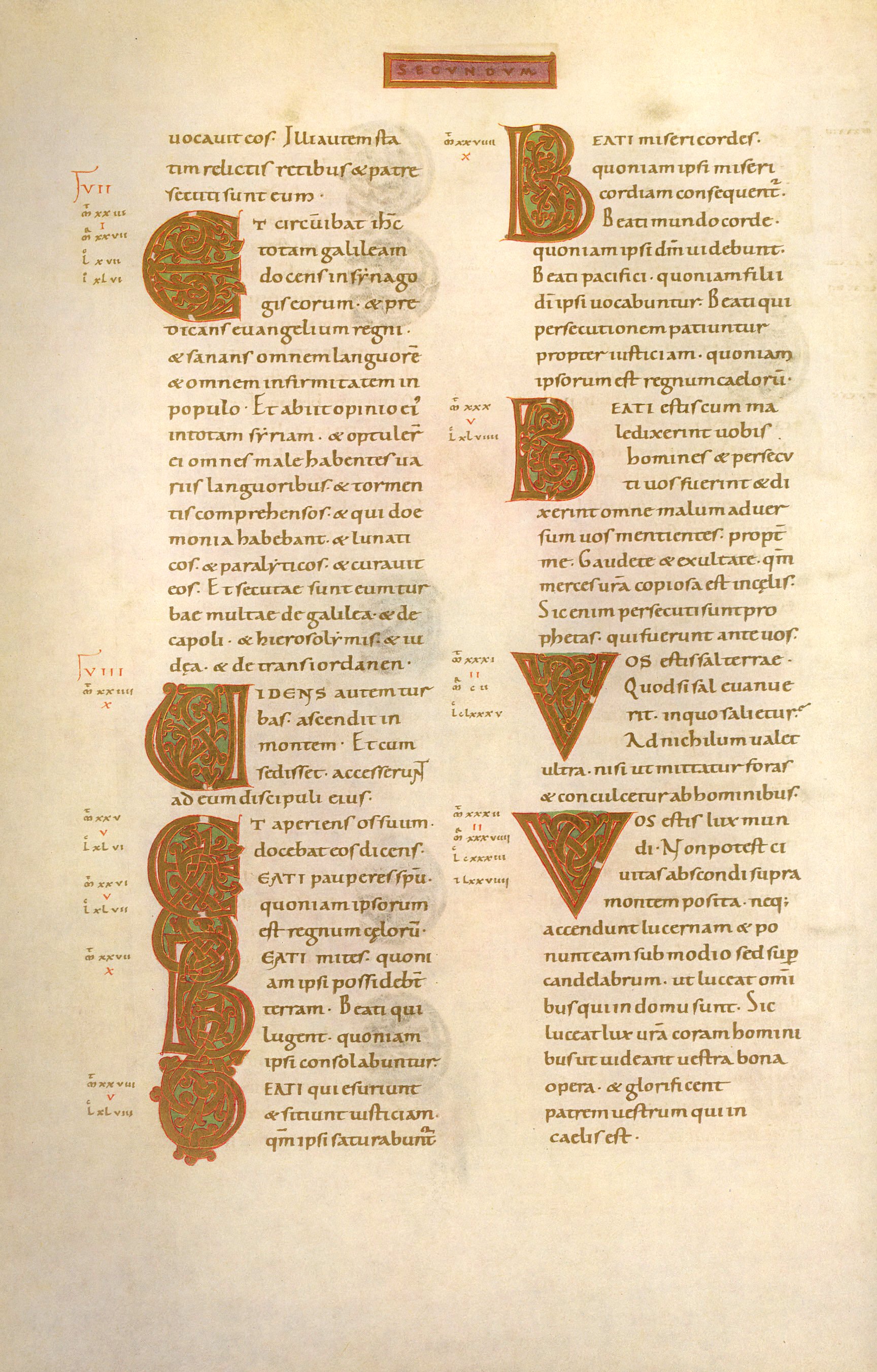 Halaman teks dari Codex Aureus dari Echternach, sebuah kodeks penting yang masih ada, diproduksi di Biara Echternach pada abad ke-11.