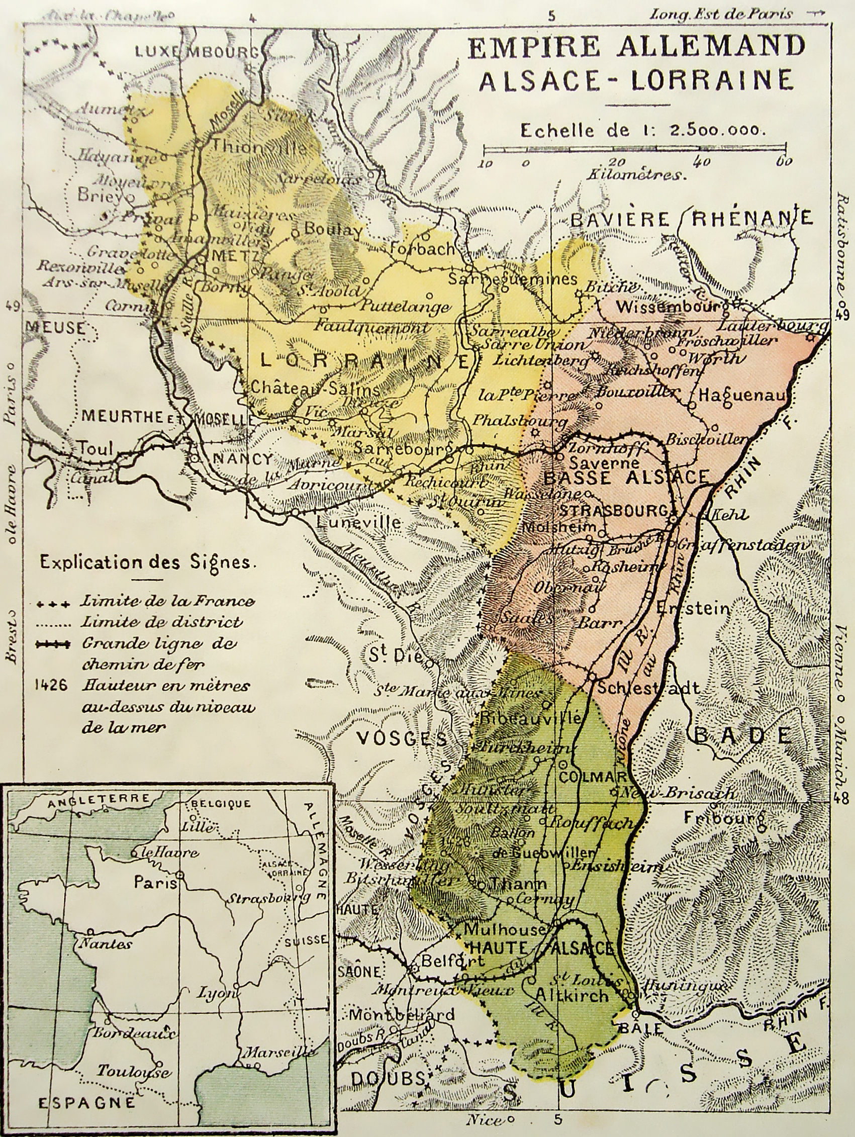 Biên giới với Alsace-Lorraine từ năm 1871 đến 1918.