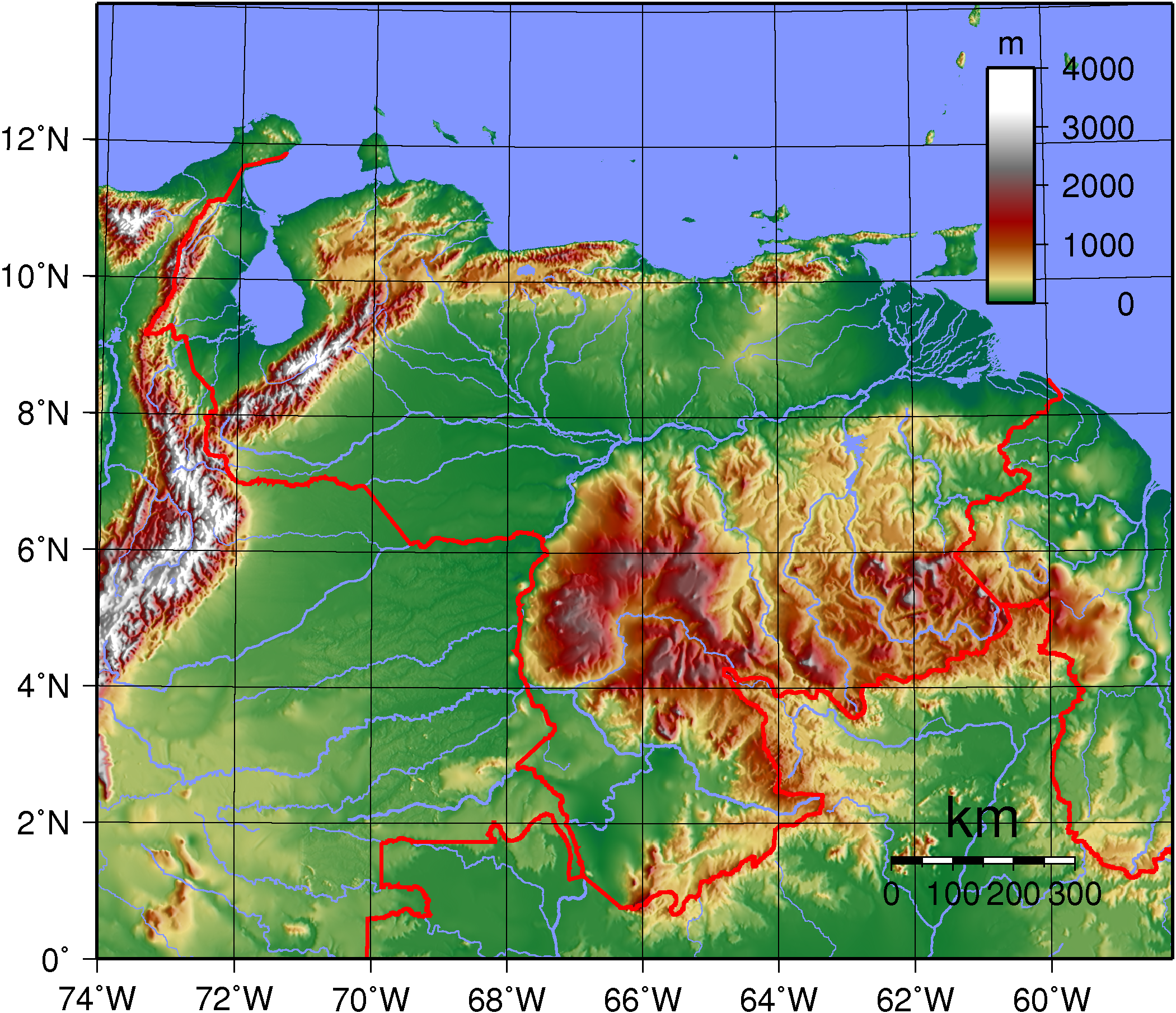 Peta topografi Venezuela